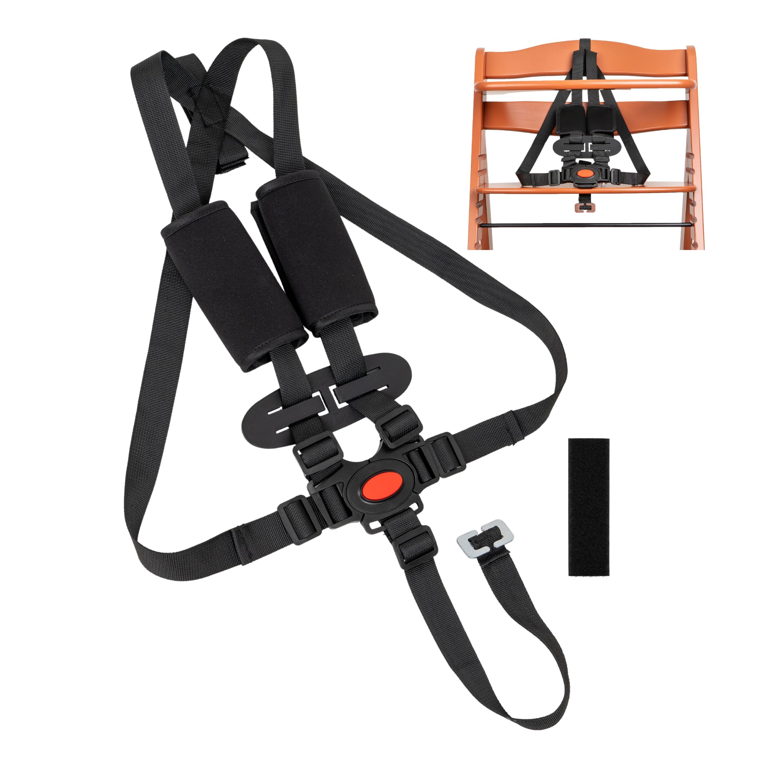 Sistema de arnés de 5 puntos para trona, 1 Set, compatible con Hauck, Stokke Tripp Trapp, Roba, en Negro, arnés para trona con 2 almohadillas de arnés y 1 clip de pecho