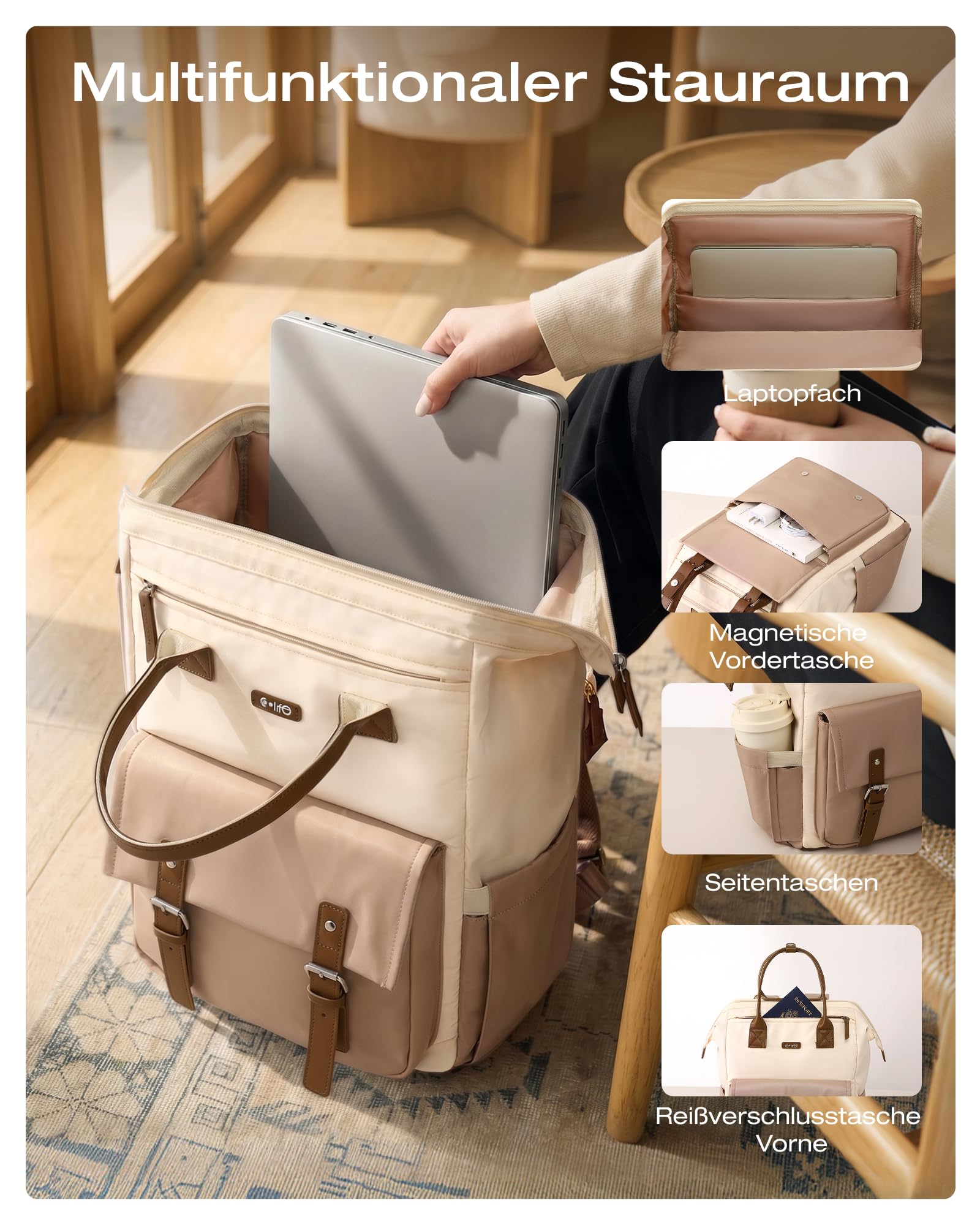 COOLIFE Sac à Dos Femme, 15.6 Inch Sac à Dos Ordinateur, Sacs à Dos Loisir | Sac de Travail Femme pour Université et Travail, Sac à Dos de Voyage avec Compartiment pour Ordinateur Portable (Kaki)