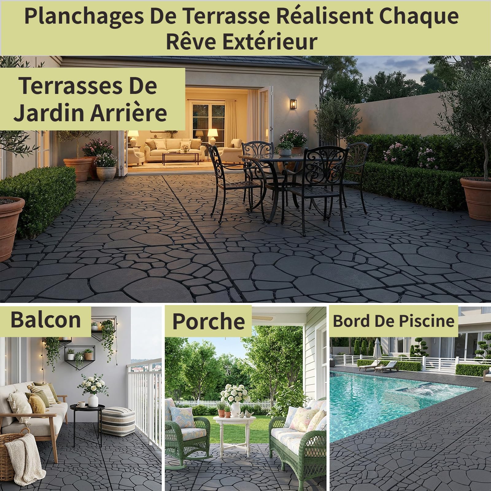 9 Pièces (30 x 30 cm – 0,81 m²) Dalles de Terrasse Extérieure Clipsables, Caillebotis Plastique Antidérapant à Drainage Rapide pour Jardin, Piscine, Balcon(Lot de 9-Gris Foncé（STW))