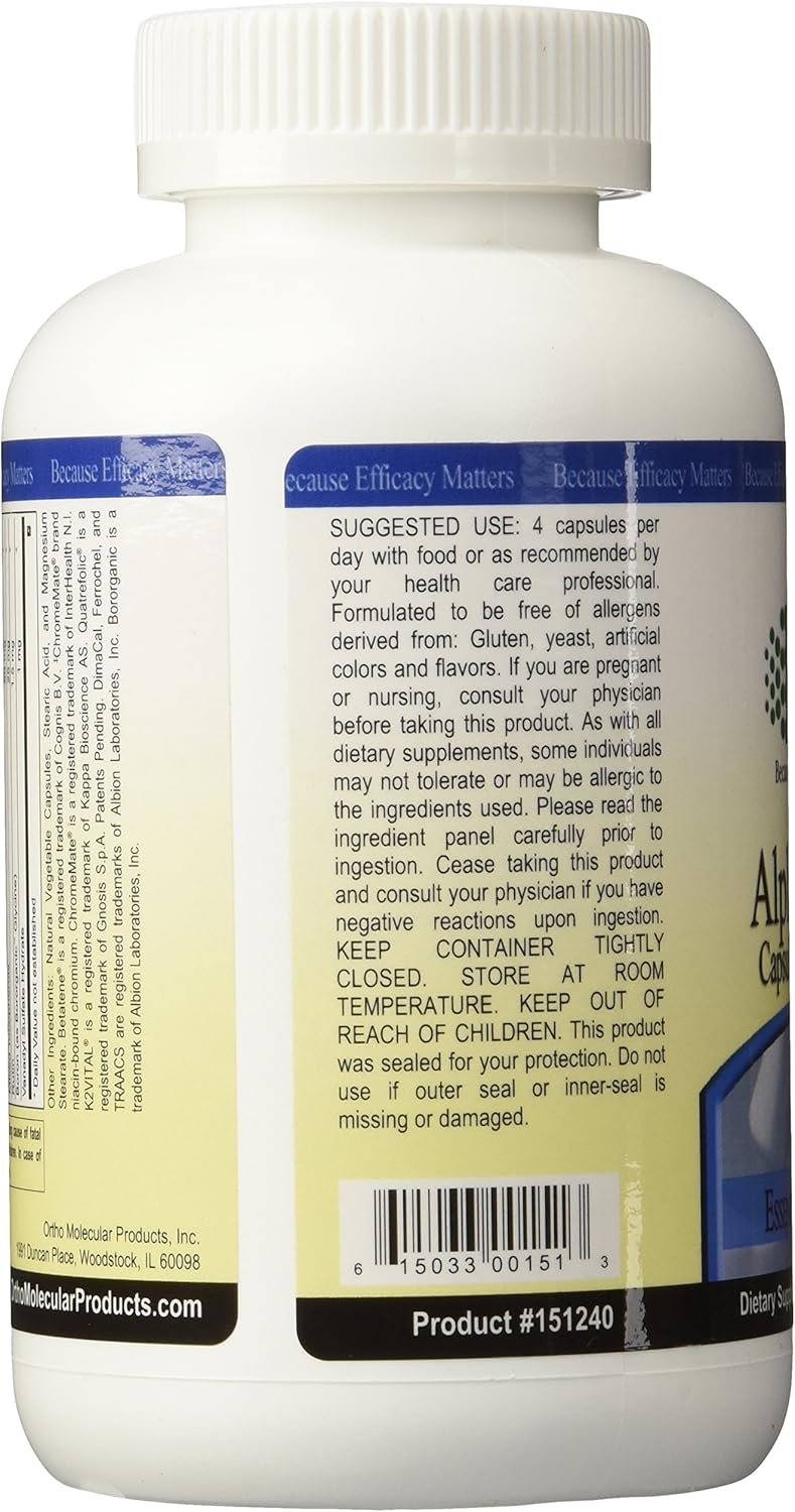 Ortho Molecular Products Alpha Base Capsules with Iron, 240 Count