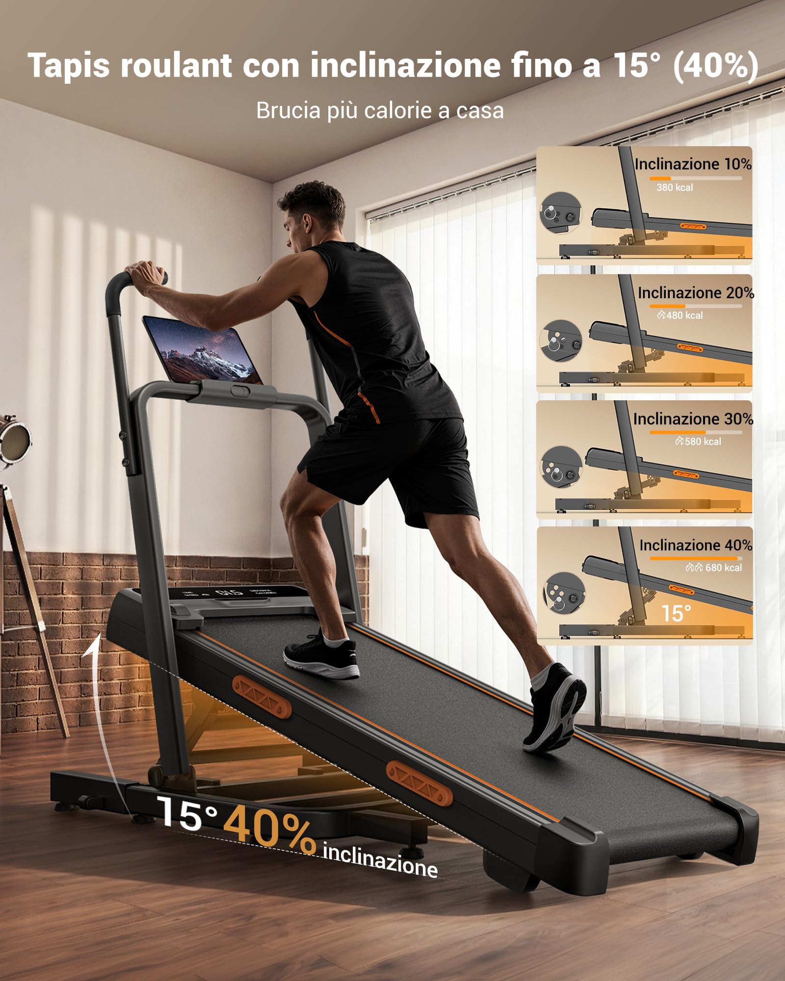 LONTEK Tapis Roulant Salvaspazio con Inclinazione 0-40%,Tapis Roulant Pieghevole 1-12 km/h,tapis roulant da casa con 3,0 CV,Maniglie Allungate Rinforzate,Portata 159 kg