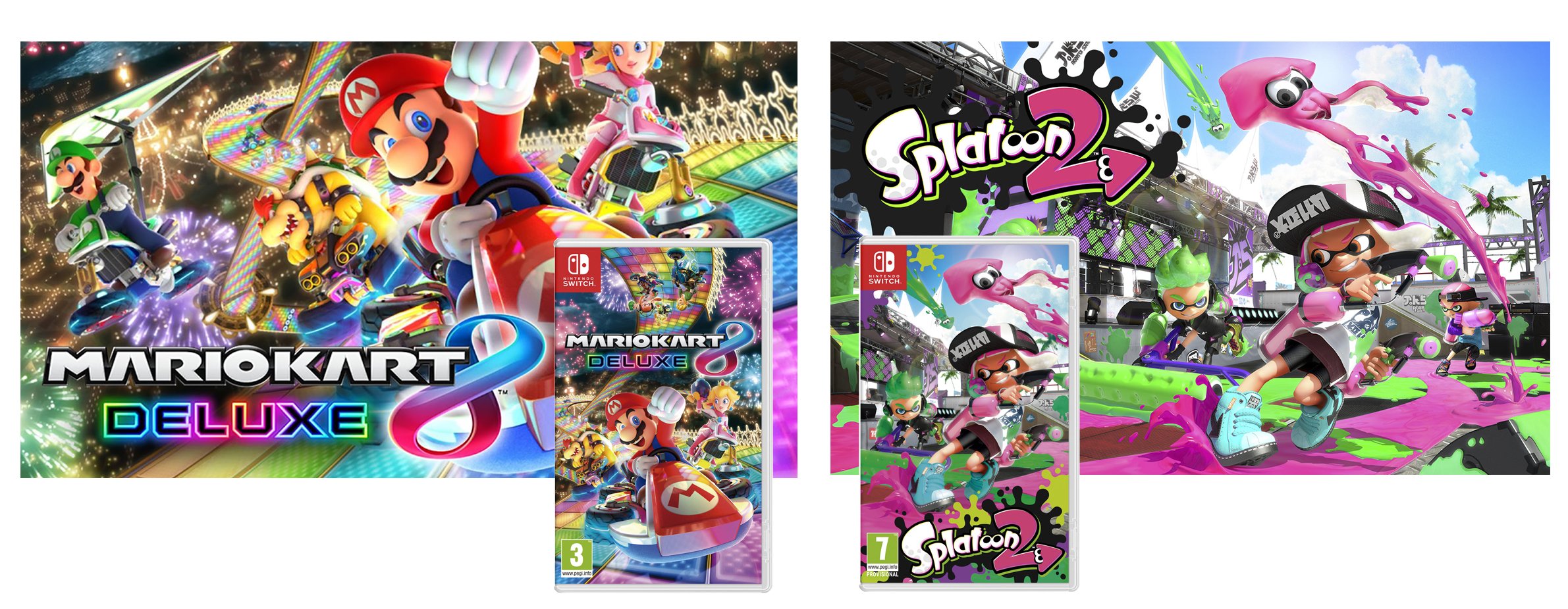Nintendo Switch Consola 32Gb Azul/Rojo Neón + Mario Kart 8 Deluxe + Splatoon 2