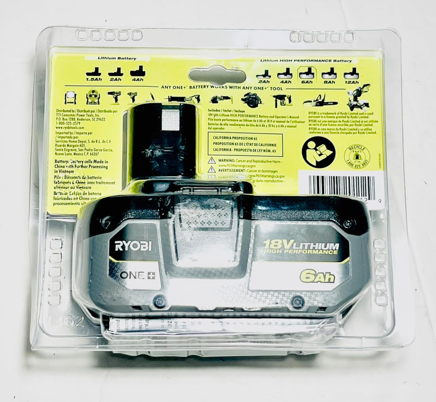 Ryobii PBP007 One+ 18 Volt 6.0Ah High Performance HP Lithiumm Ionn Battery