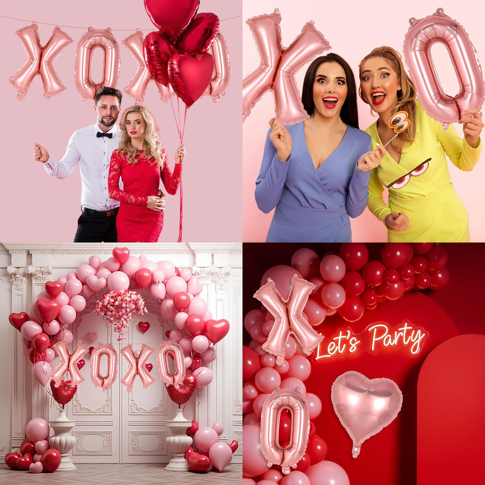 Balony XOXO w kolorze różowego złota, 40 cm, XOXO, balony foliowe, baner, balony walentynkowe, balony w kształcie serca, na walentynki, ślub, zaręczyny, dzień galentyny, wieczór panieński, przyjęcie