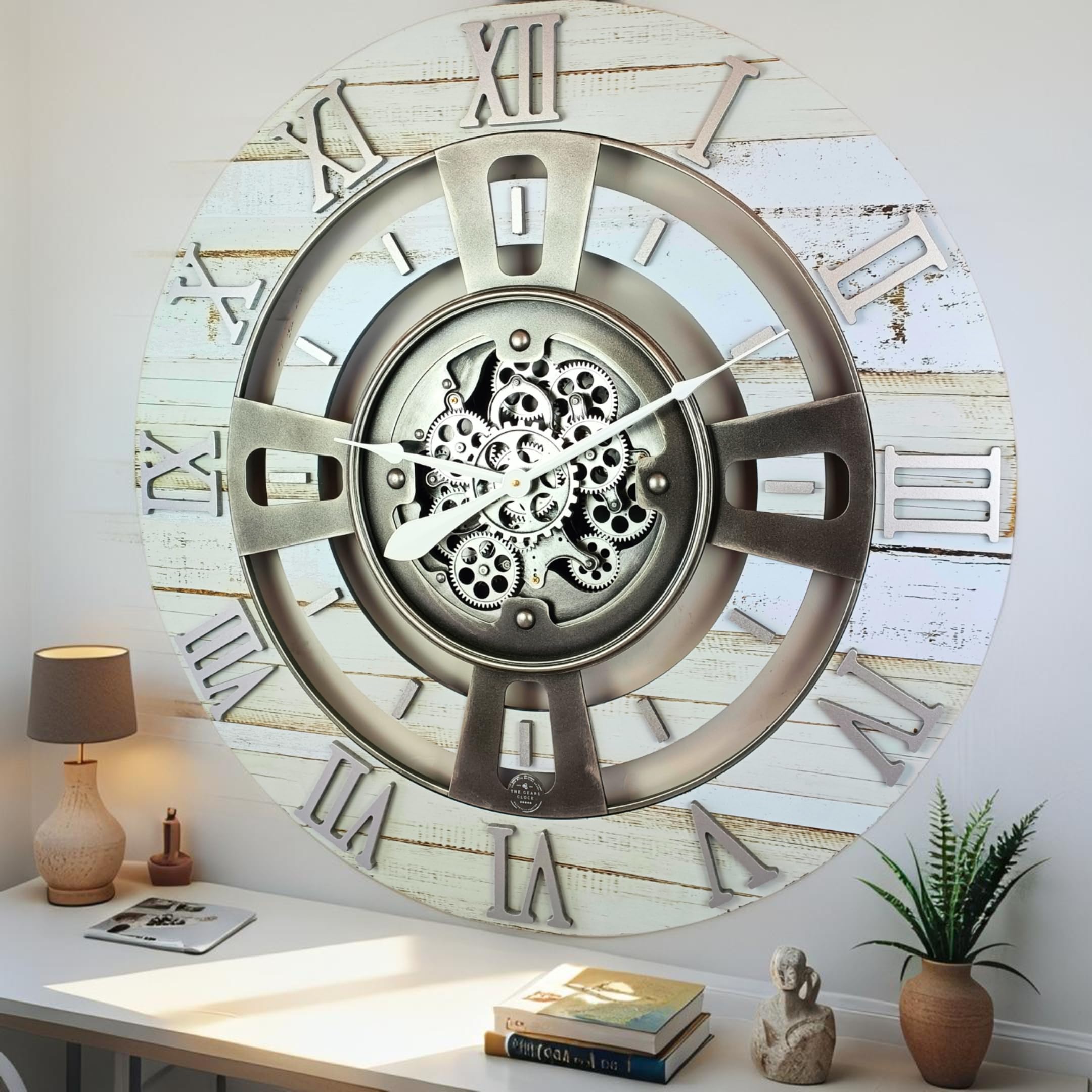Improvinglife Desert Beige The Gears Clock Real Moving Gear Wall Clock England Line (, 24 Inches (60 Cm))
