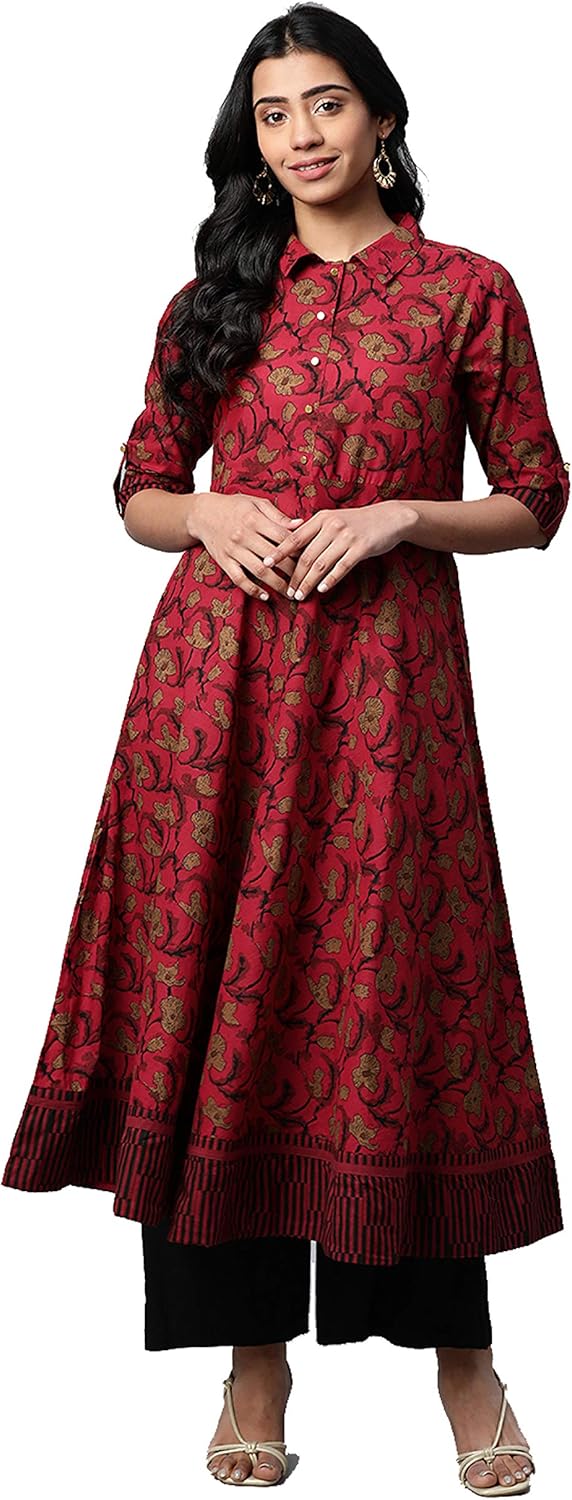 Yash Gallery Women's Indian Style Cotton Floral Printed Anarkali Kurta For Summer - Image 3