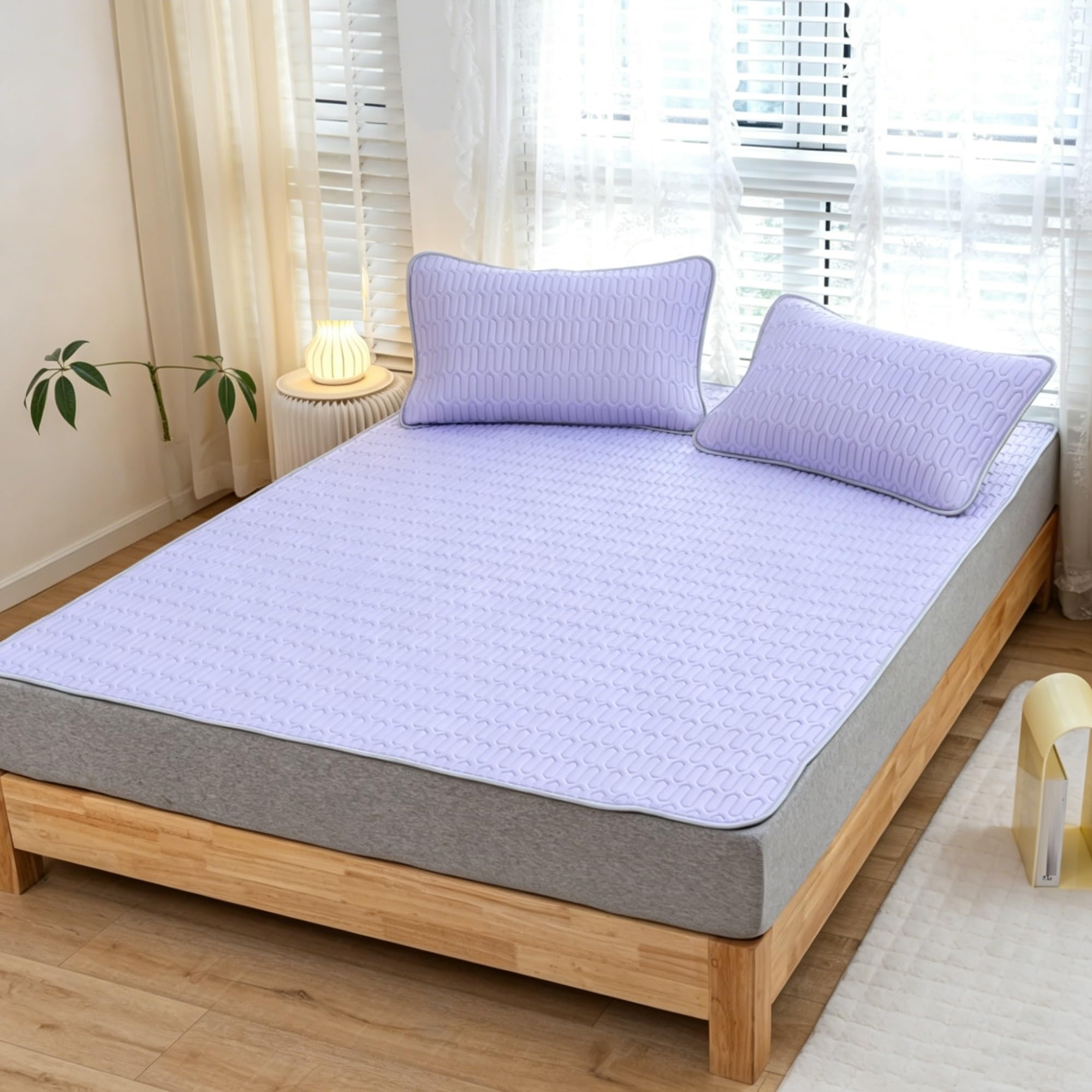 WFXXZL Cooling Mat with Pillowcase for Adult, Comfortable Foldable Summer Bed Mat, Cooling Bed Cover for Summer Home Dorm Use(Purple,Twin XL)