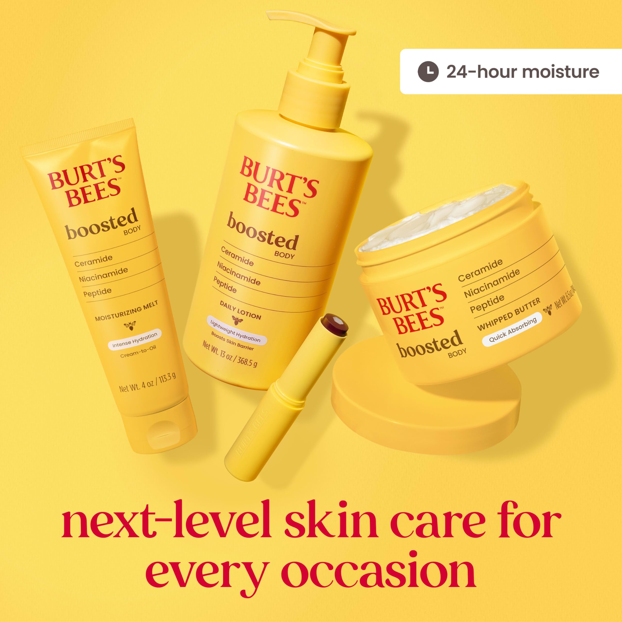 Burt's Bees Boosted Body Lotion, With a Ceramide, Niacinamide and Peptide Complex, Lightweight Daily Lotion Helps Boost Skin Barrier, Tropical Scented, 13 oz. Bottle