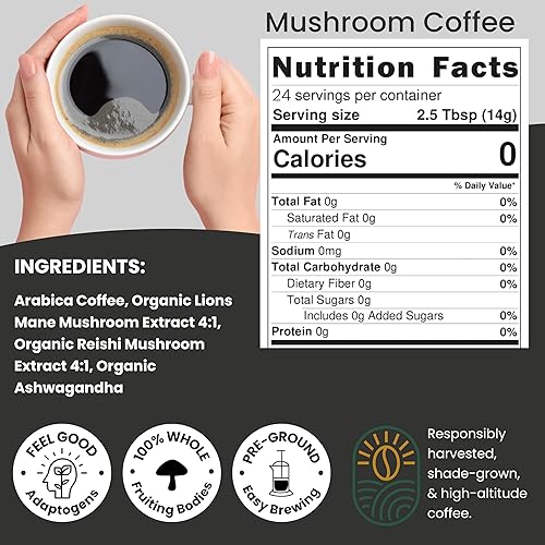 Miniatura 2 de Moontower Café molido de hongos  Aumenta la nitidez mental y la claridad con melena de león, reishi y ashwagandha  Café de tostado medio audaz y