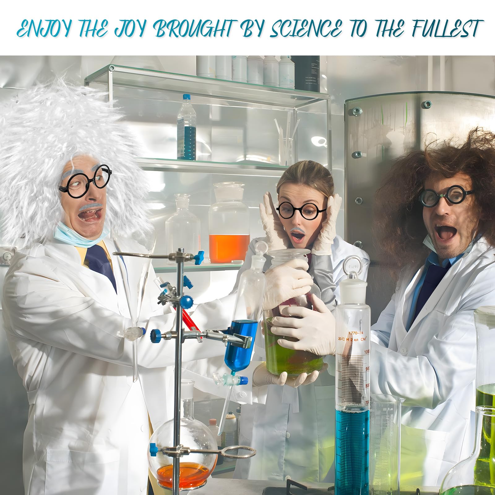 8-teiliges verrücktes Wissenschaftler-Kostüm für Erwachsene, Halloween, Albert Einstein Kostüme, verrückter Wissenschaftler, Perücke, Laborkittel