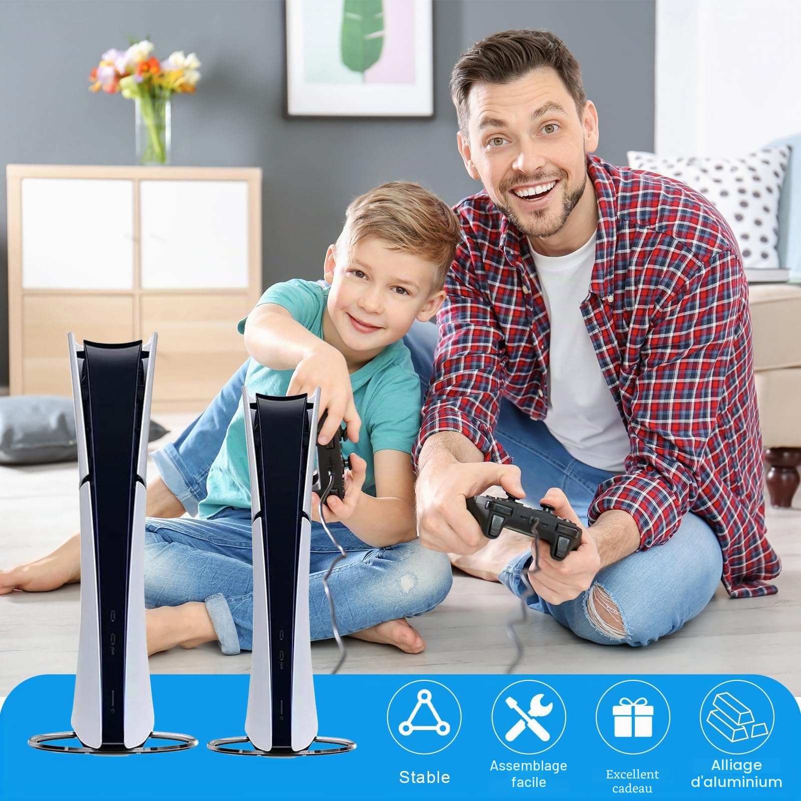 MeYuxg Support PS5 Accessoires de Jeux Vidéo Support pour Disque de Console PS5 et édition Numérique Support Vertical Base de Refroidissement Verticale Fine et Légère avec Support Vertical (Noir)
