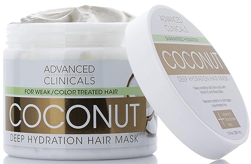 Advanced Clinicals Tratamiento de mascarilla para el cabello con aceite de coco hidratación profunda acondicionador para fortalecer el cabello seco
