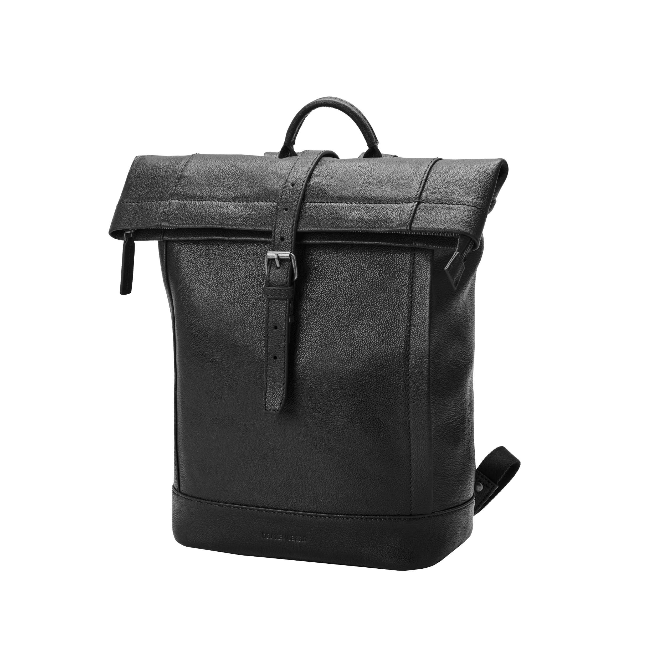 DRAKENSBERG Zaino in pelle "Gino" da uomo e donna, con scomparto per laptop da 16", elegante, medio, 16-20 l, nero profondo, media, Minimalista