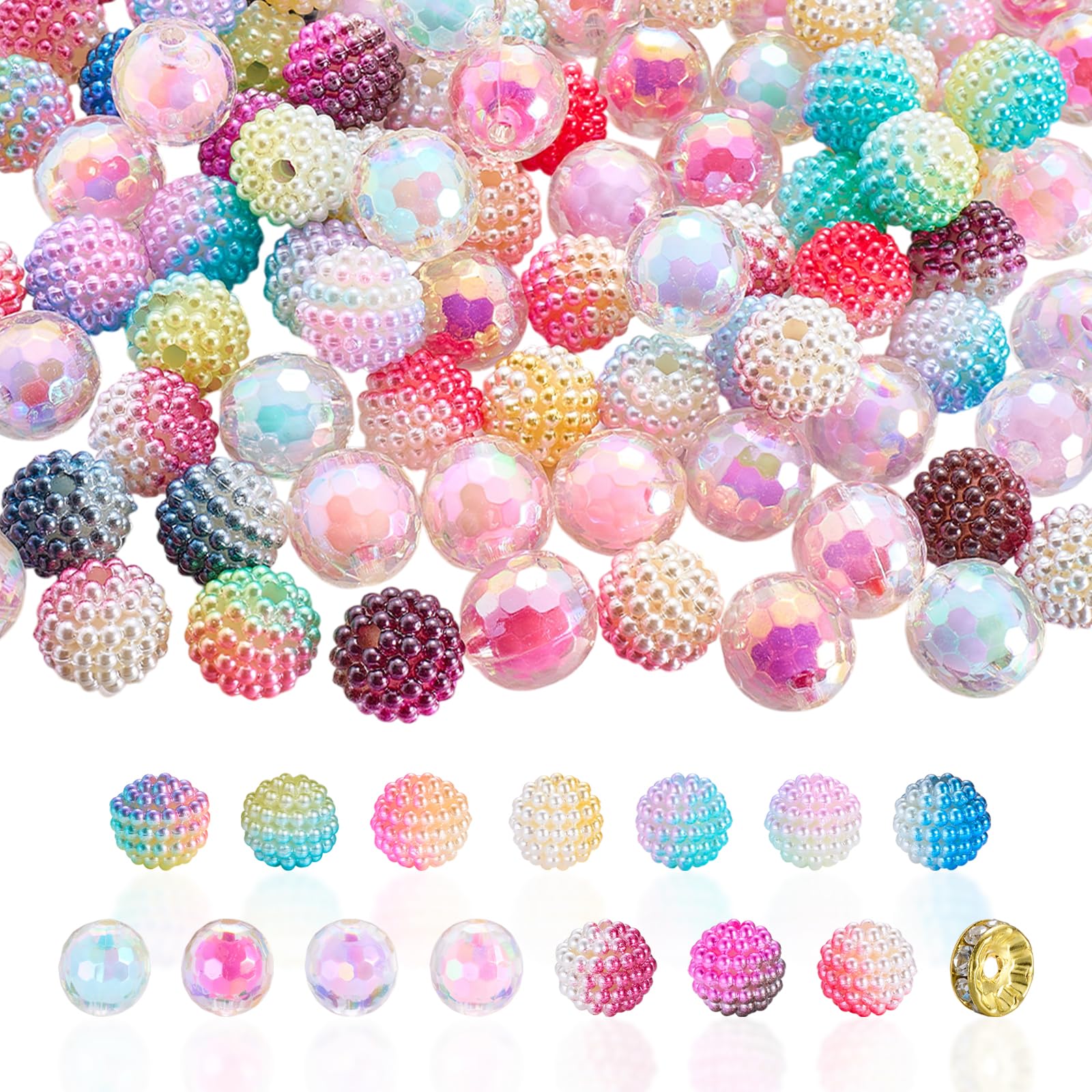 LEGENTLISUR 200Pcs Bubblegum Beads for Pens Mixed Crystal Acrylic Round Chunky Rhinestone Beads Sparkly Caft Large Balls for Beadable Pen Keychain DIY Necklace Bracelet Jewelry Making Supplies