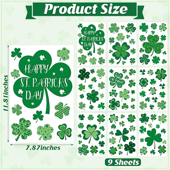 ☘️ St. Patrick's Day Window Clings - 9 Sheets & 115+ Shamrocks!