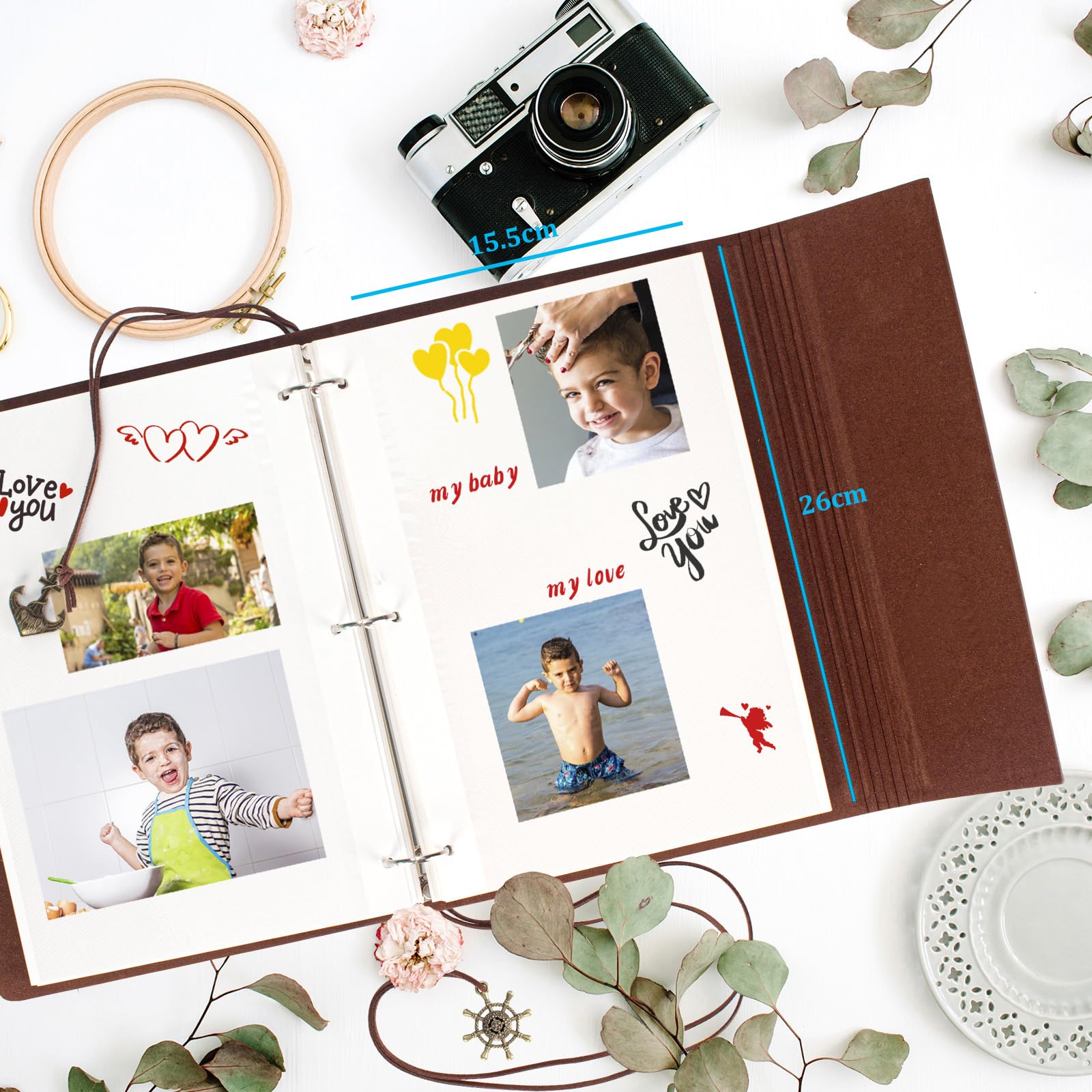 AIOR Album ze zdjęciami samoprzylepny 60 białych stron, album ze skóry retro album ze zdjęciami Scrapbook, prezent na walentynki, rocznicę, urodziny, tata chłopak (lew)