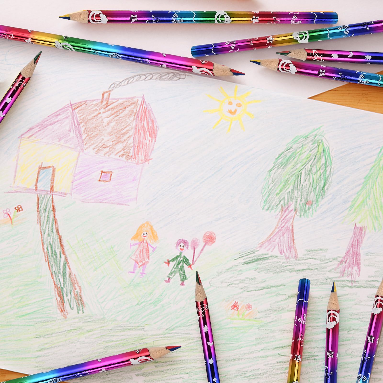 Lápices De Colores Arcoíris Para Niños - Pack De 30 Unidades, 4 Colores En Uno, Diseño Triangular, Madera De Calidad