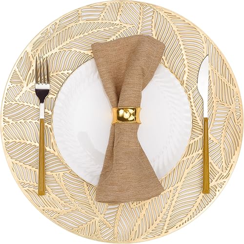 Miniatura 9 de U'Artlines Paquete de 6 manteles individuales redondos de vinilo prensado metálico, manteles individuales laminados con hojas laminadas,
