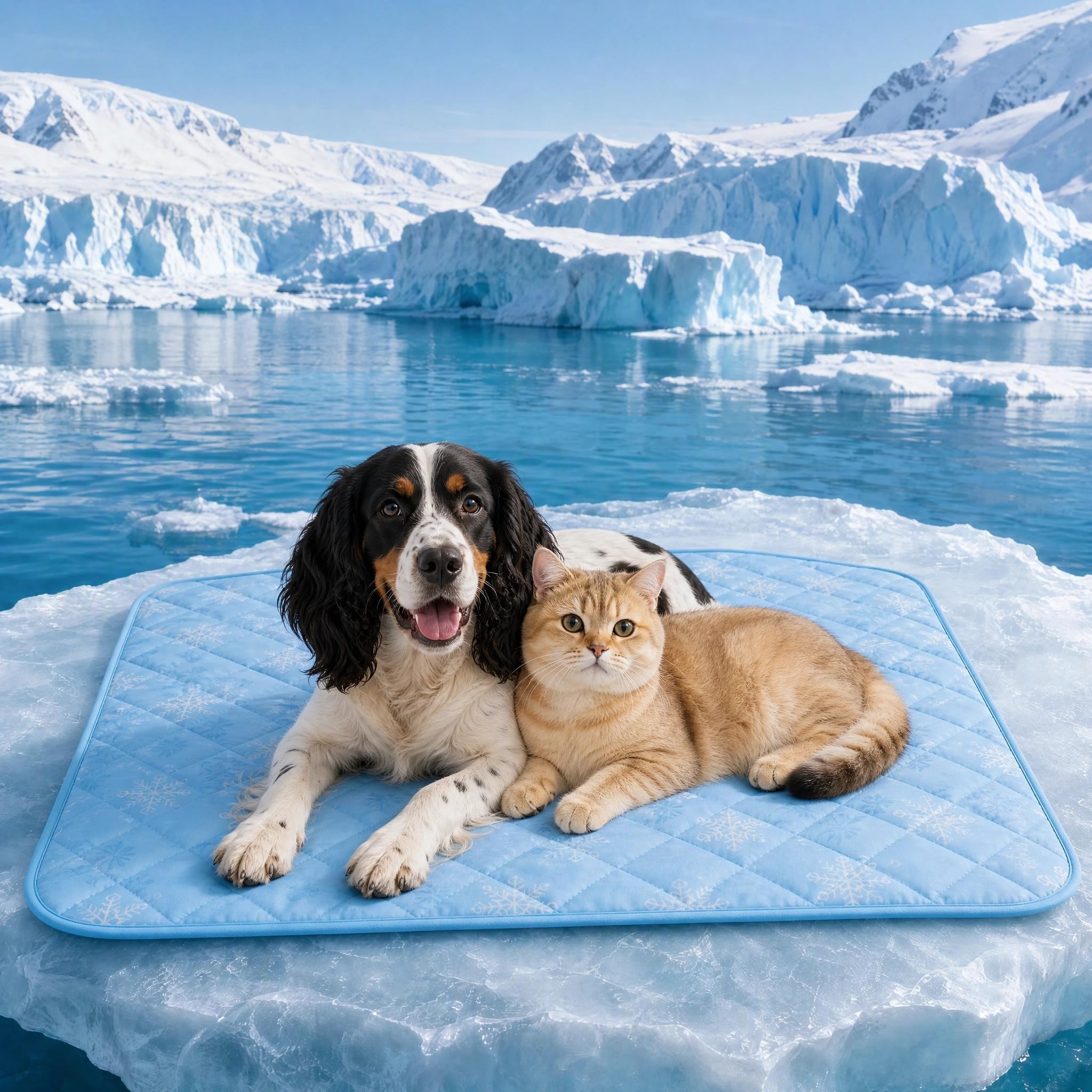 Jenck Dog & Cat Cooling Mat 50x70cm, Waterproof Non-Slip Washable Self-Cooling Pet Pad, Foldable Cooling Mat Suitable for Crate, Floor, Sofa and Car, Blue Snowflake Pattern
