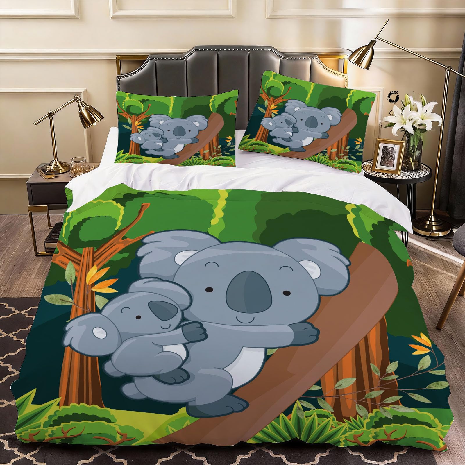 3D Koala Animal Duvet Cover Cute Animals Bedding Double Bed Set, Soft Microfiber Comforter Cover Printed with Zipper Closure Quilt Coverr 200x200 cm and 2 Pillowcases