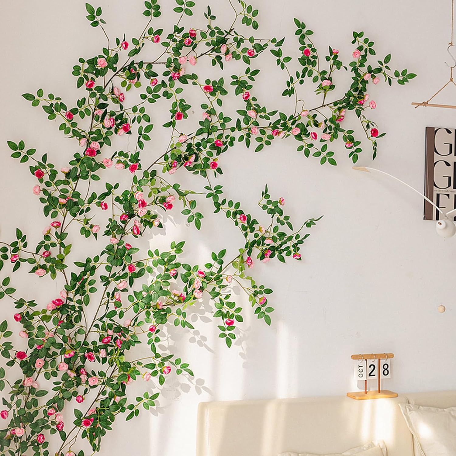 Airmoon 1個 (77インチ) 人工ローズバイン、フェイクフローラルガーランド 結婚式の背景、ガーデンデコレーション、パーティ