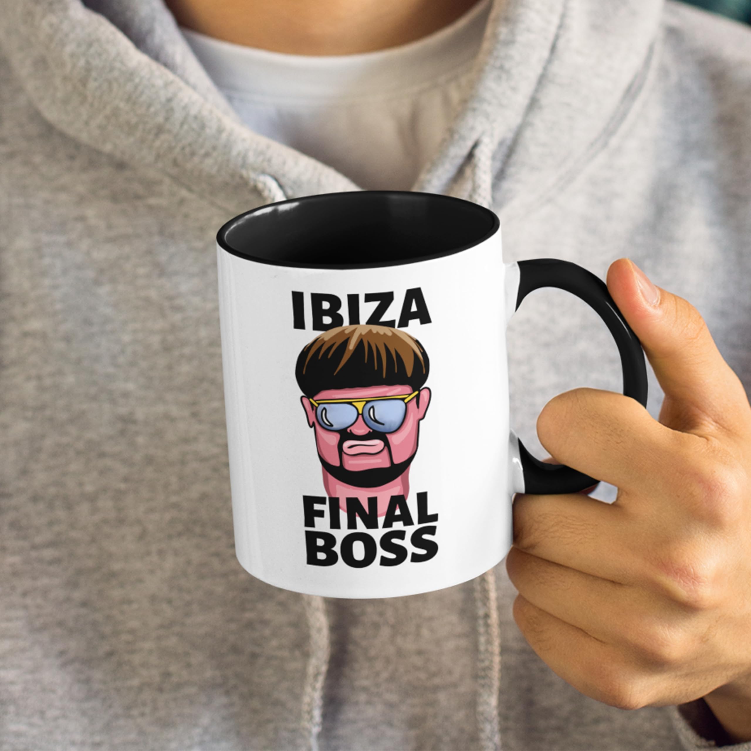 Ibiza Final Boss Meme -Jack Kay, A Club-goer Whose Bowl Haircut,  Sunglasses, Gold Chain, & Confident Dance Moves Viral Online Mug 11oz  Coffee Tea, Latte Dishwasher Cup for Home, Office, Kitchen :