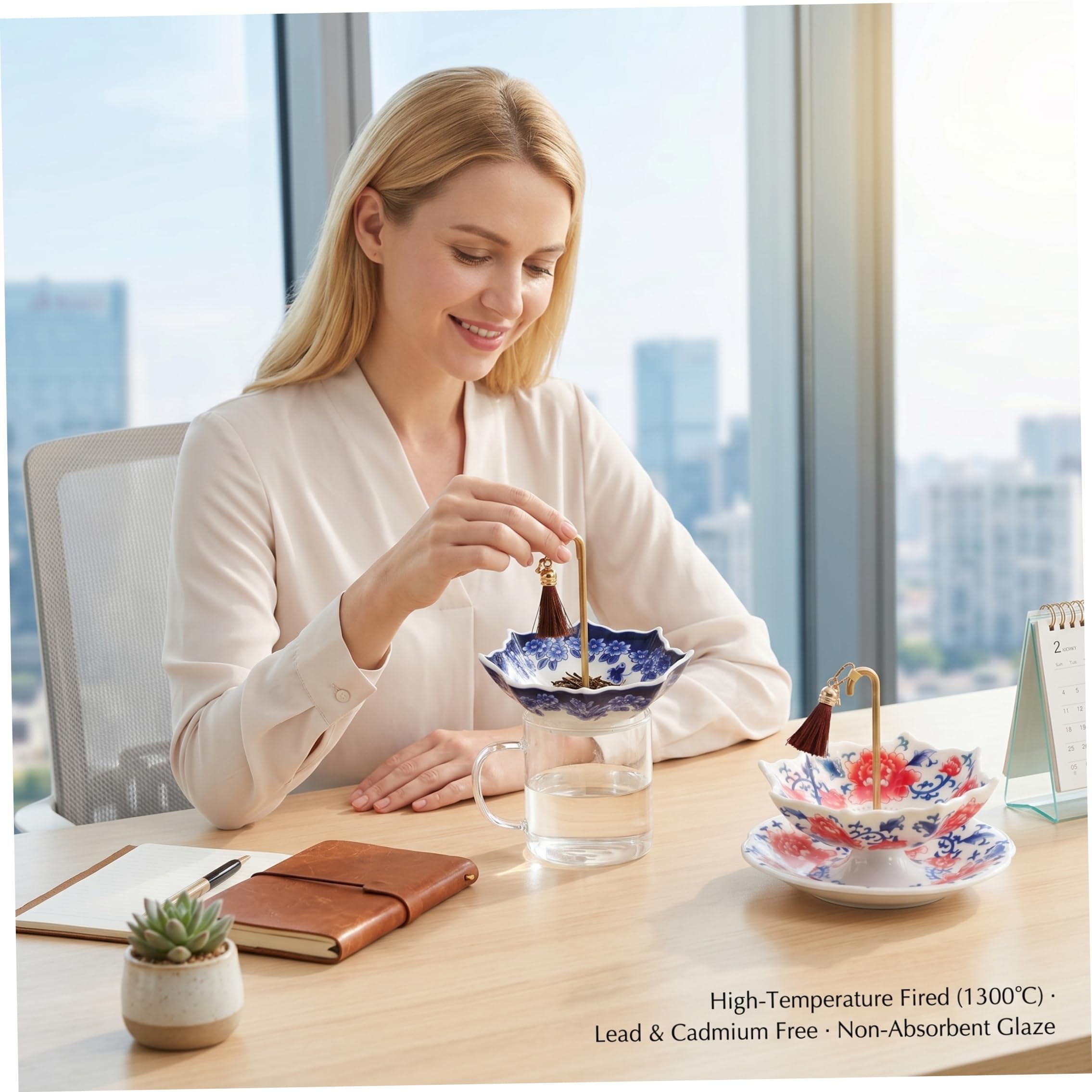 2er-Pack Teeschirme, florale Keramik-Teesiebe für loses, exquisites Porzellan-Set mit Abtropfböden für die Teestube im Heimbüro (2 Stile), Sieb