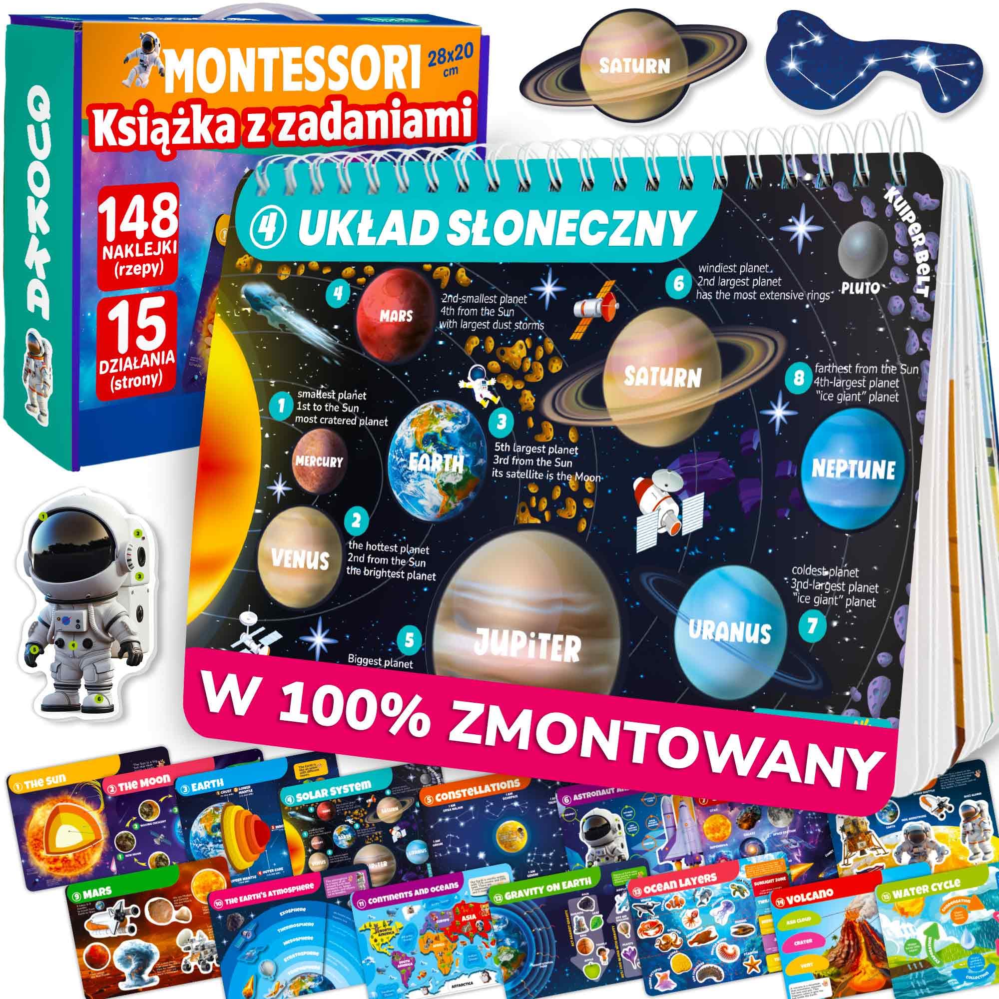 QUOKKA Zabawki Montessori Od 3 Do 4 Lat - Wersja Angielska – Książki Edukacyjne Dla Dzieci Od 3 Lat – 15 Aktywności Edukacyjnych Na Temat Układu Słonecznego – Aktywności W Podróży Samochodem
