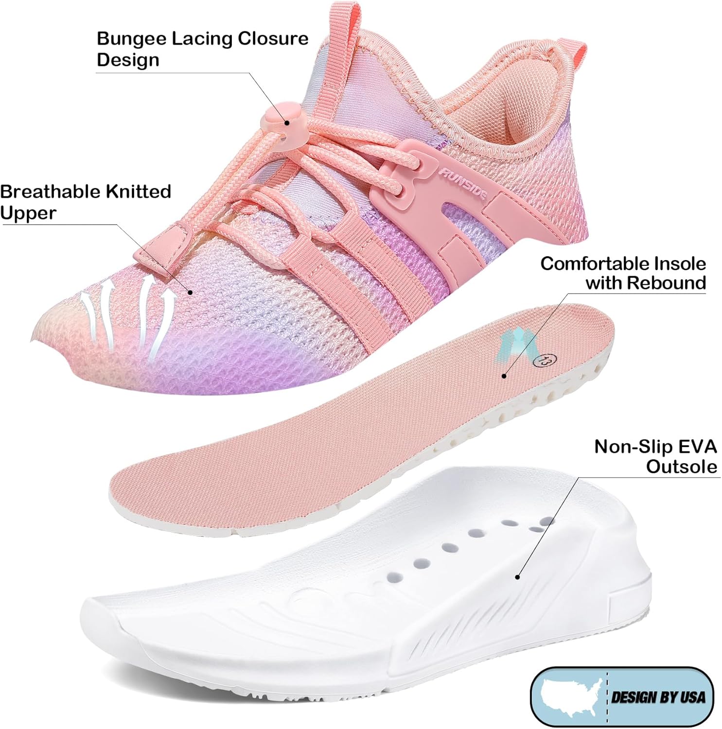 RUNSIDE Girls Tennis Shoes Lightweight Sports Kids Sneakers Lace-up for Running/Walking, Toddler/Little Kid/Big Kid