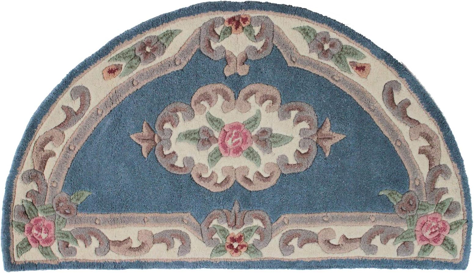 Chinese Half Moon Wool Rugs In Blue Handmade Traditional Aubusson Design 4'.3'' x 2'.3''