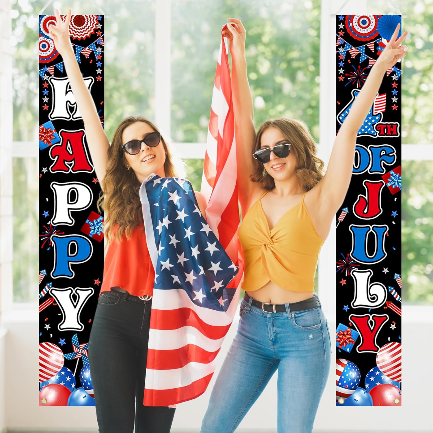 Avezano 4th of July Banner Happy 4th of July Decorations Outdoor Independence Day Door Banner Patriotic Party Supplies