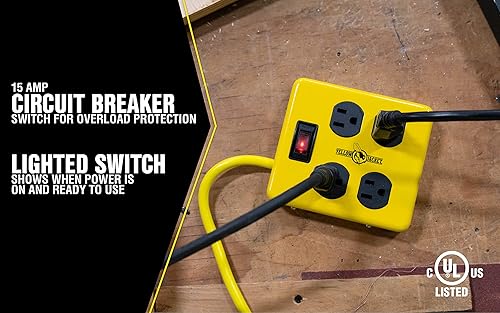 Miniatura 7 de Yellow Jacket Adaptador de bloque de fuente de alimentación de 4 tomas de corriente montable con certificación UL 2177N con un interruptor iluminado