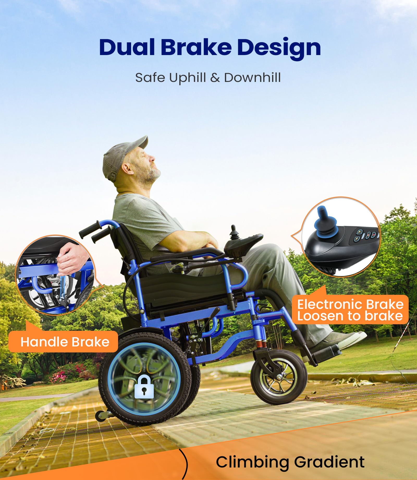 VOCIC V56 Silla de ruedas electrica plegable ligera 150KG,30KM silla ruedas electrico estable con neumáticos de goma 40CM para todos los terrenos,Aprobado por la aerolínea,Garantía de 5 años (Azul)