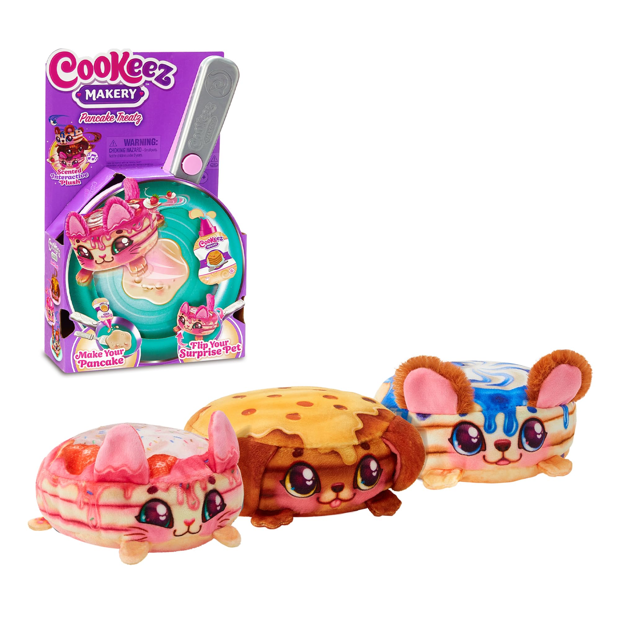 Cookeez Makery - Magiczna patelnia, interaktywna zabawka dla dzieci, składniki do stworzenia pluszowego zwierzaka naleśnik, słodki zapach, +5 lat, losowy model, słynny (CKE02000)