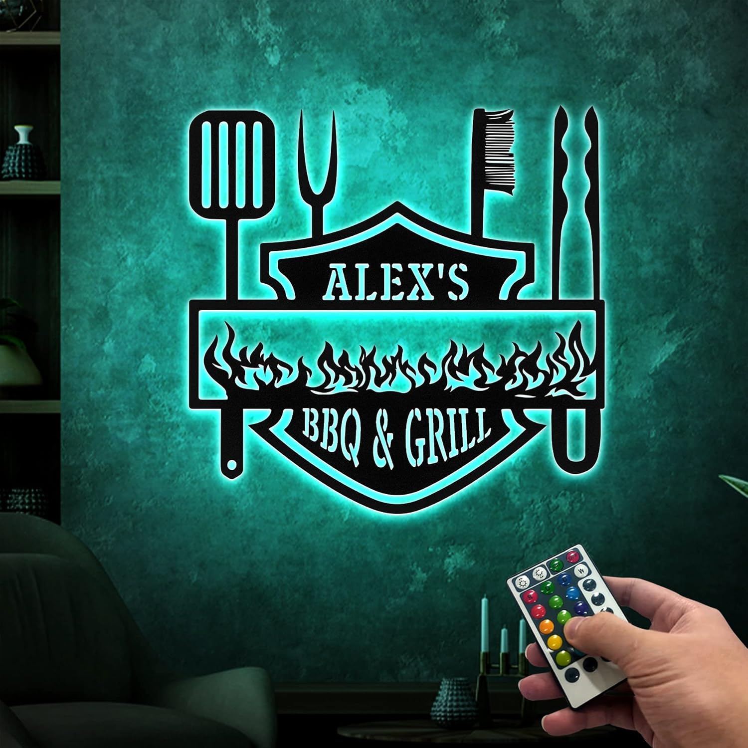 Metal Sign With Led Light, Personalized BBQ & grill metal