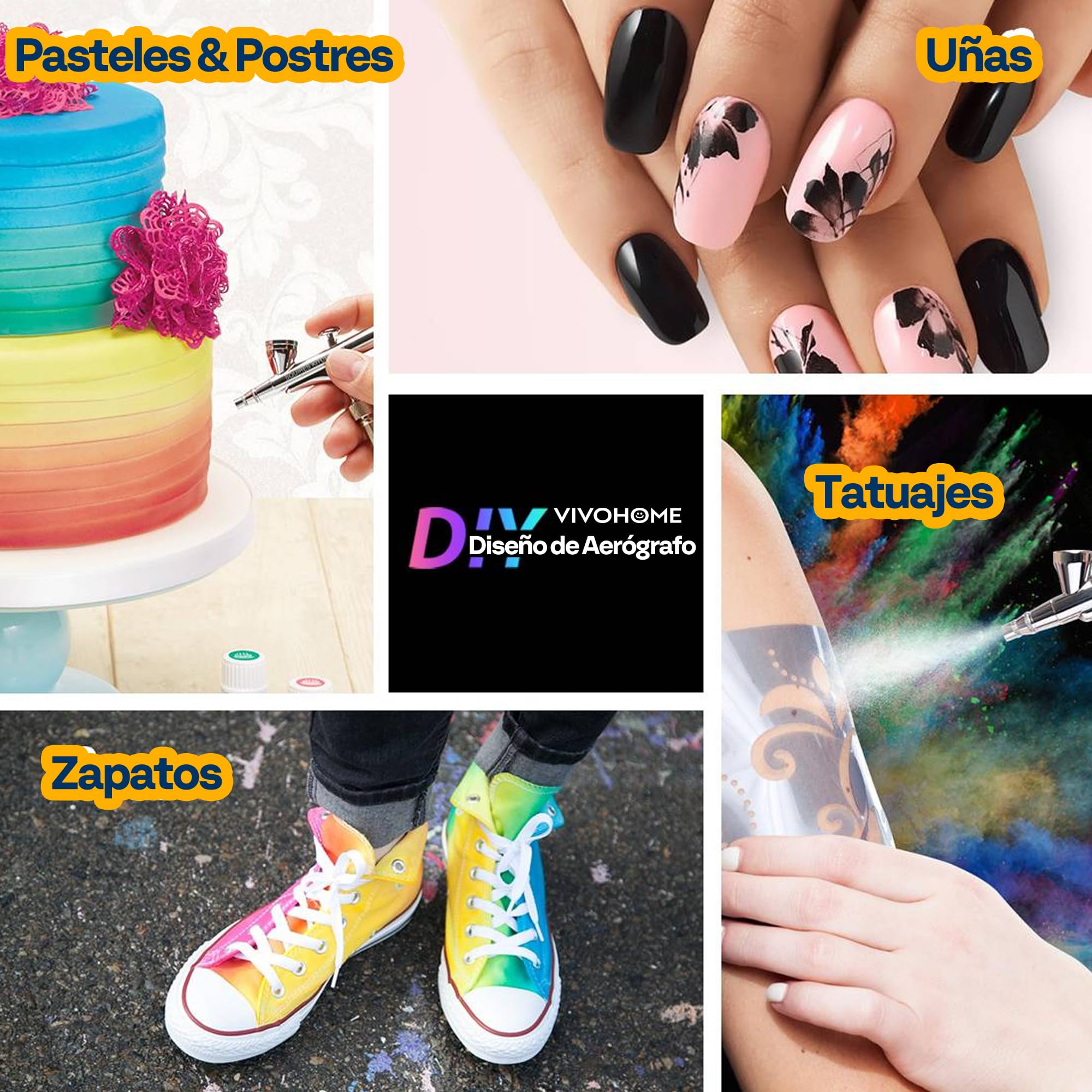 VIVOHOME 1/5HP Compresor de Aerógrafo con Pistola de Doble Acción Kit de Pintura Profesional con Regulador de Presión 4 Bar para Gráficos Parada Automática