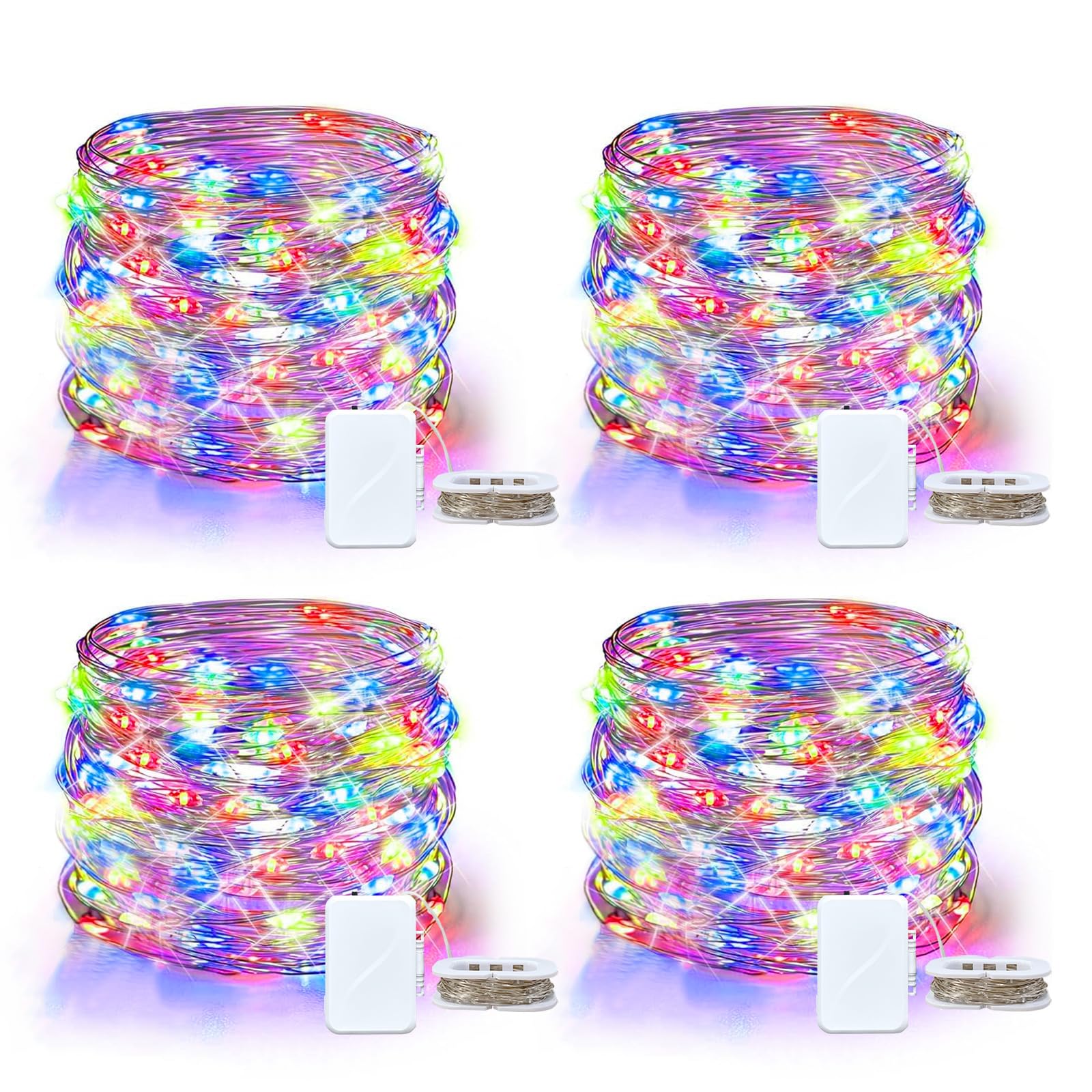 AIKEI Guirnalda de luces LED que funcionan con pilas, 50 luces LED de 16 pies, alambre de cobre, luces de hadas estrelladas (multicolor, paquete de 4)