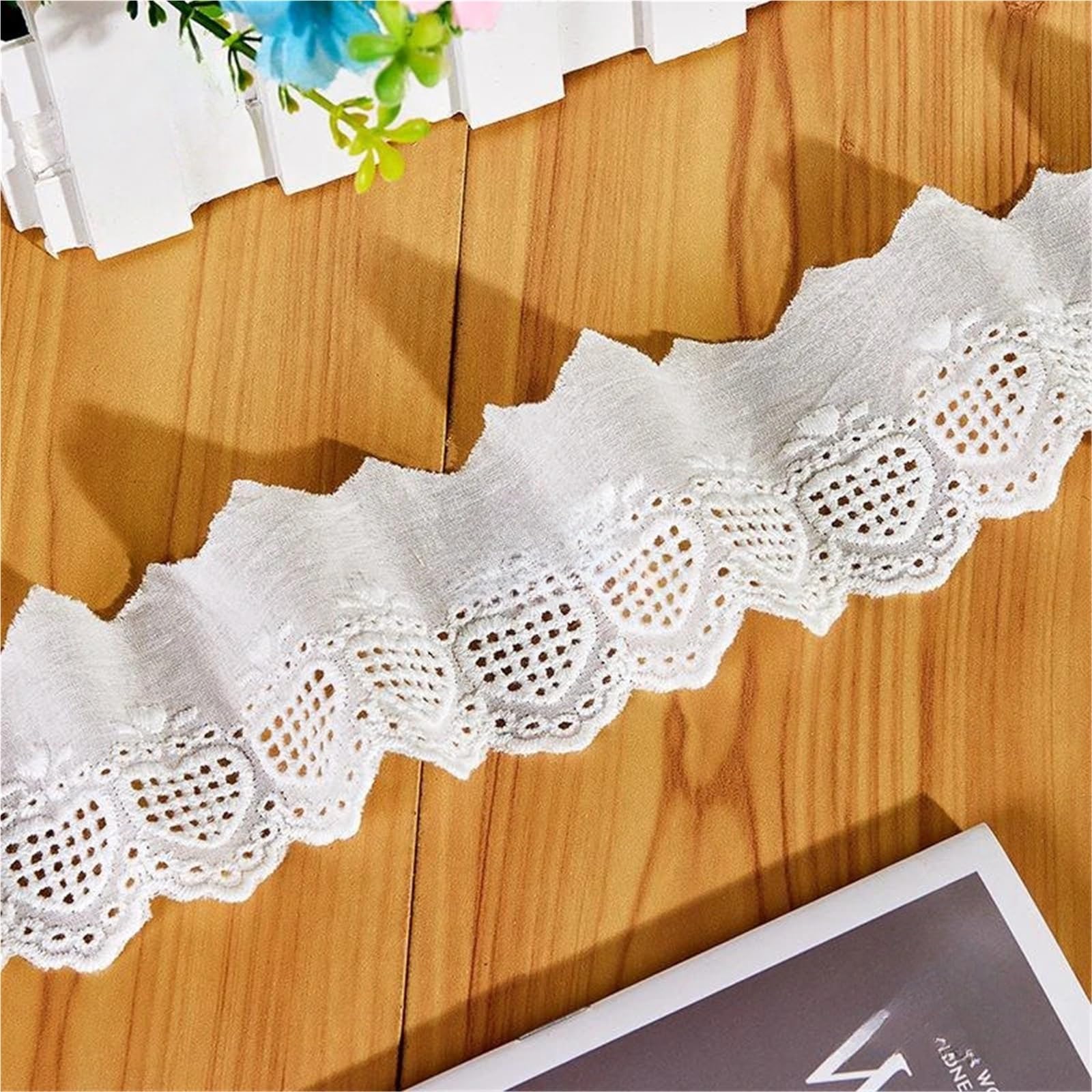 Cinta De Encaje De Algodón Con Ojales Adorno de encaje bordado algodón puro, 5 yardas, 6CM, ropa mujer, vestido, accesorios tela for costura Diy(Beige,14.5-15Yards)