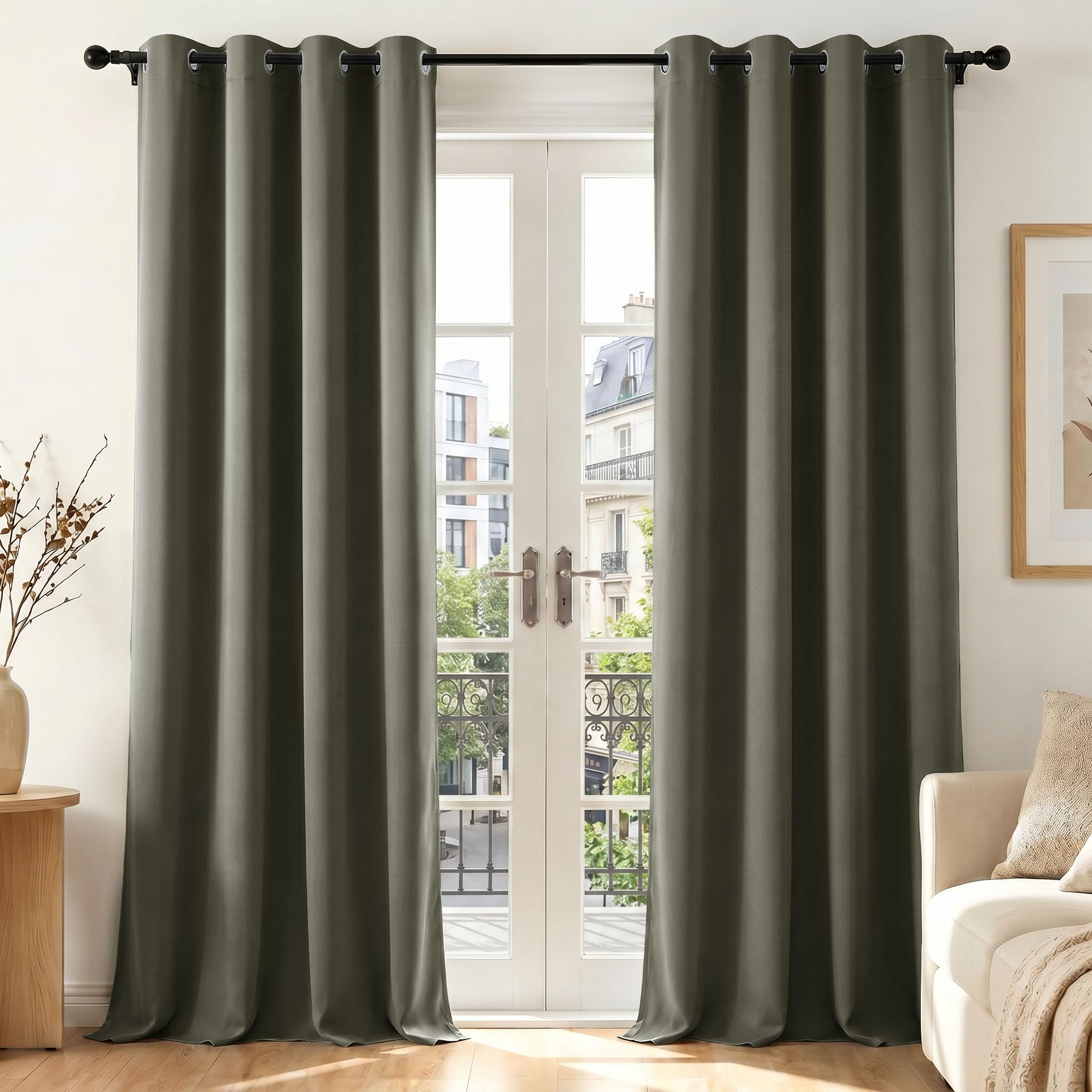 Deconovo Tende Oscuranti per Interni con Occhielli, 2 Pannelli 140x260 cm, Tende Termiche Isolanti per Camera da Letto e Soggiorno, Drappeggio Morbido ed Elegante, Grigio Oliva