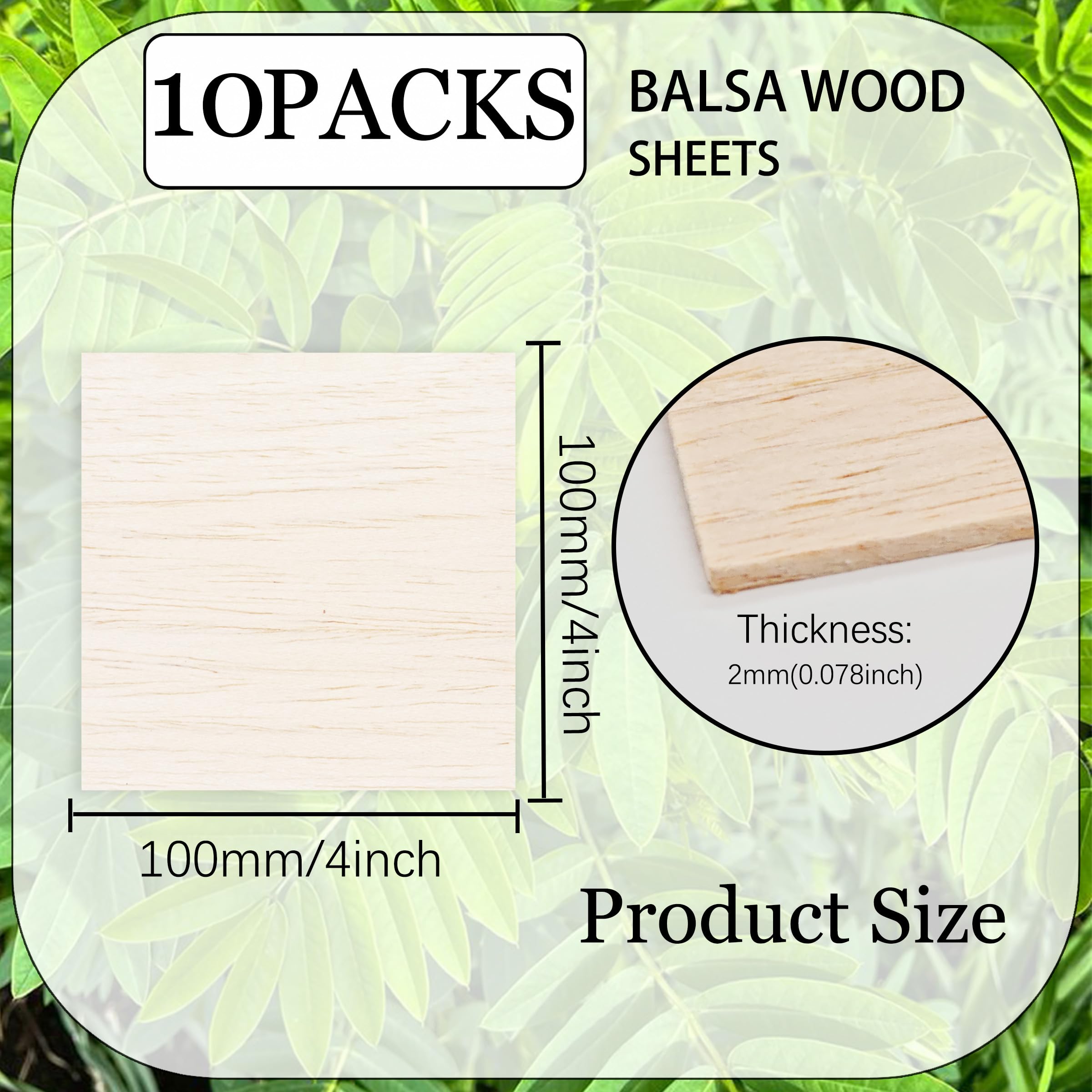 10 Pack Balsa Wood Sheets, 100X100X2 mm Balsa Wood Thin, BalsaWood Board for Home Decoration Arts, DIY Crafts Projects - Image 2