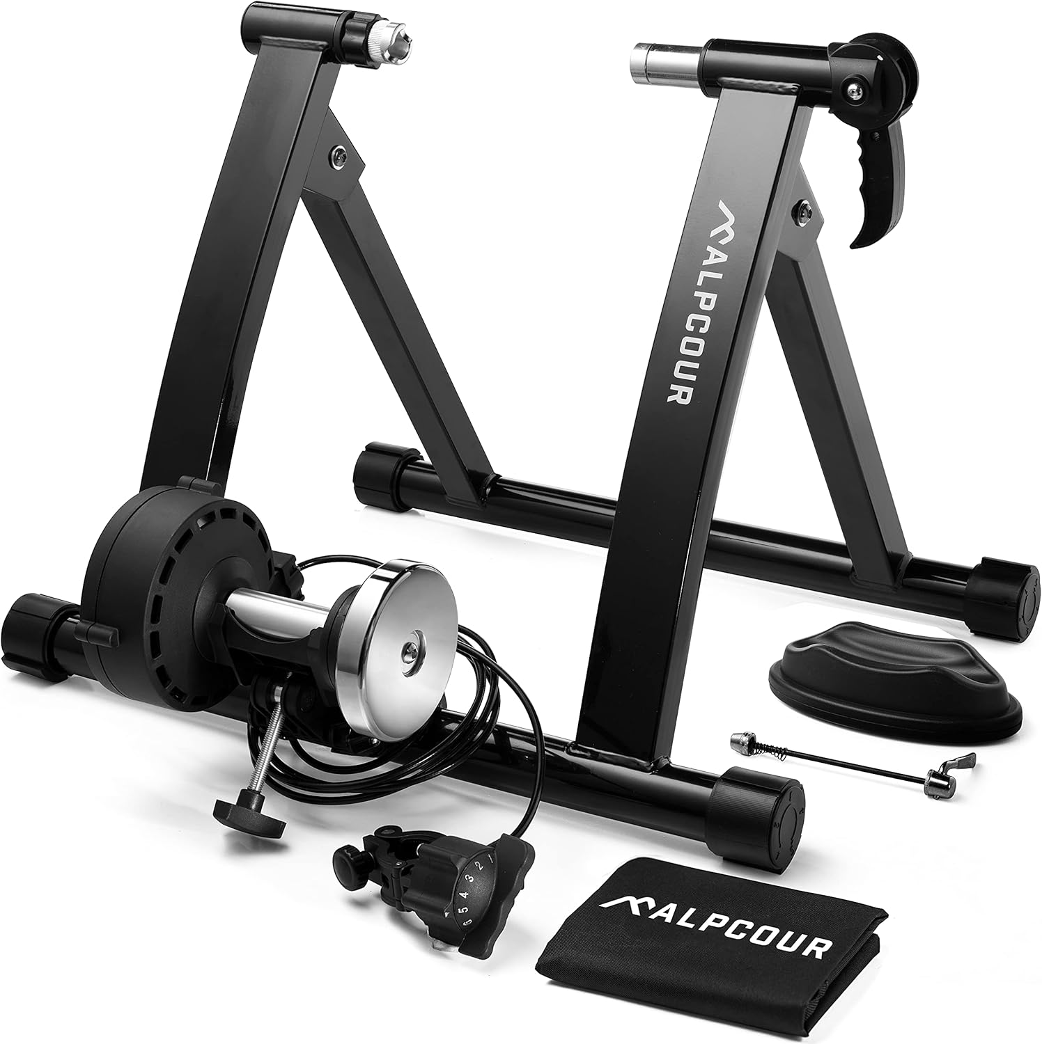 Alpcour Bike Trainer Stand for Indoor Riding – Portable Foldable Magnetic Stainless Steel Indoor Trainer