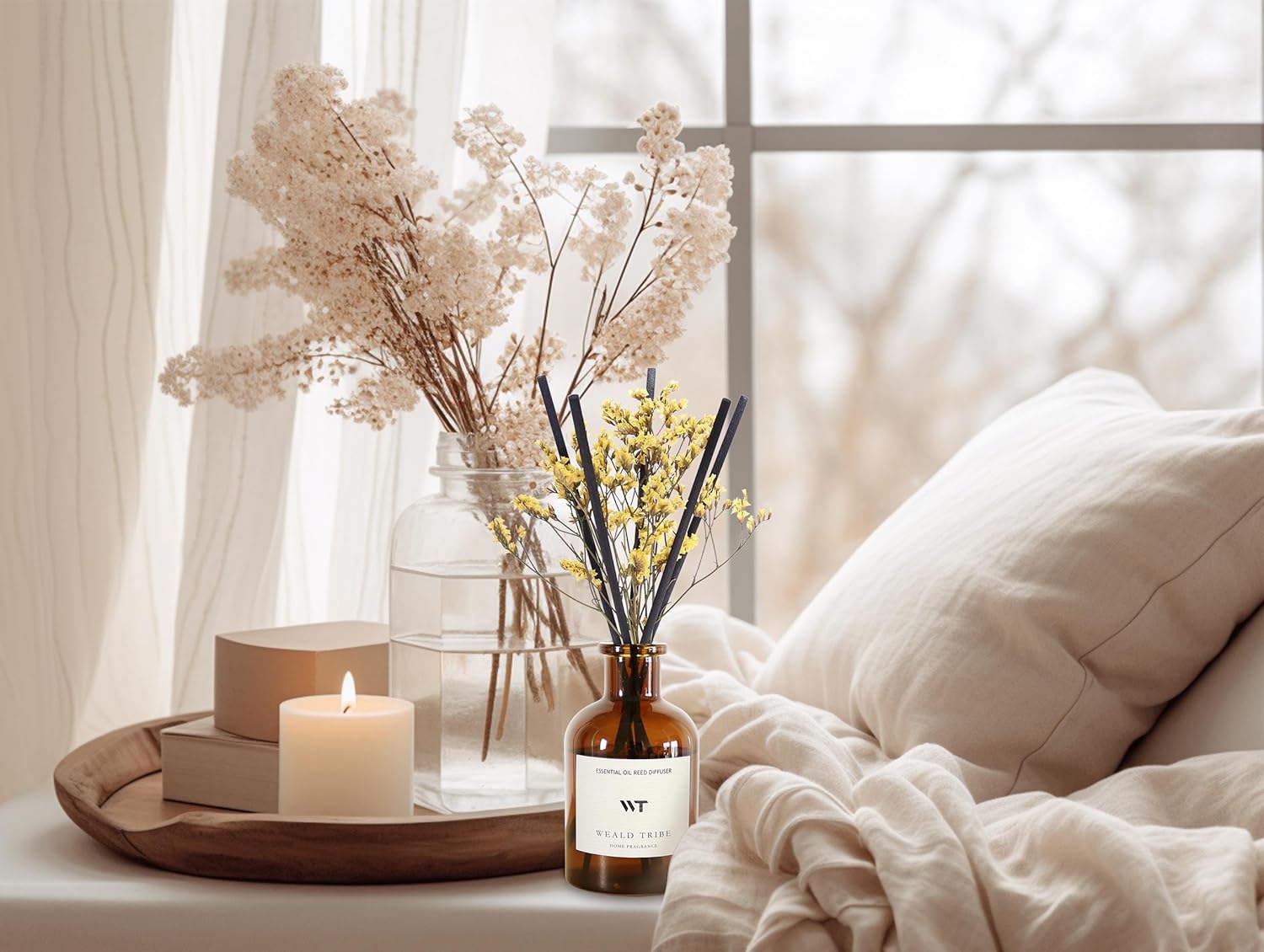 WEALD TRIBE Reed Diffuser Set for Bathroom Air Fresheners, Oil Diffuser Sticks with Flower | Lemongrass Scent 4.0 fl oz Home Fragrance with Sticks Defusers | House Bedroom Office Shelf Decor - Image 4