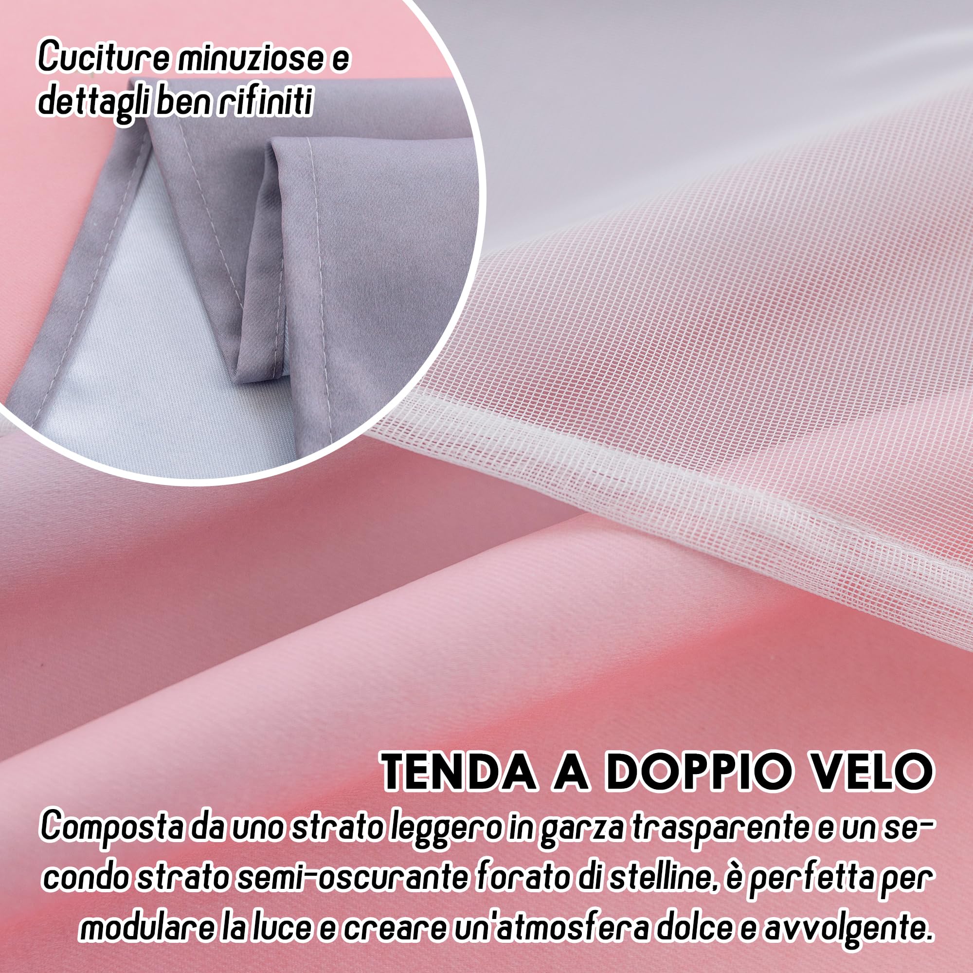 Par de cortinas dobles opacas suaves con estampado de estrellas vacías para dormitorio y habitación infantil, 2 paneles con ojales (140 x 285 cm, rosa y morado)
