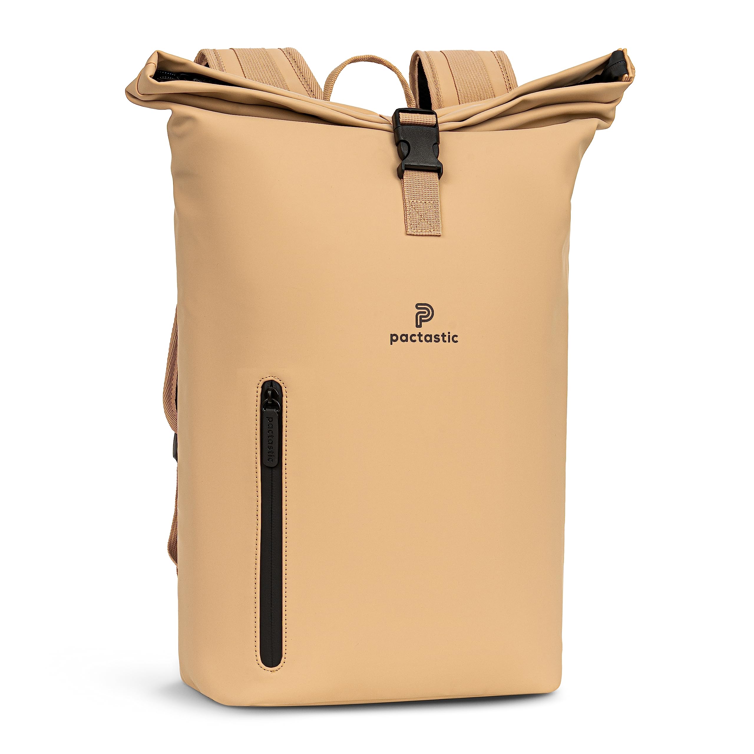 Pactastic großer Rolltop Rucksack mit Tragegriff | 660 Gramm leichter Rucksack aus wasserabweisendem veganem Tech-Material | 36 x 15 x 45 cm mit integriertem Schlüsselanhänger und Laptopfach
