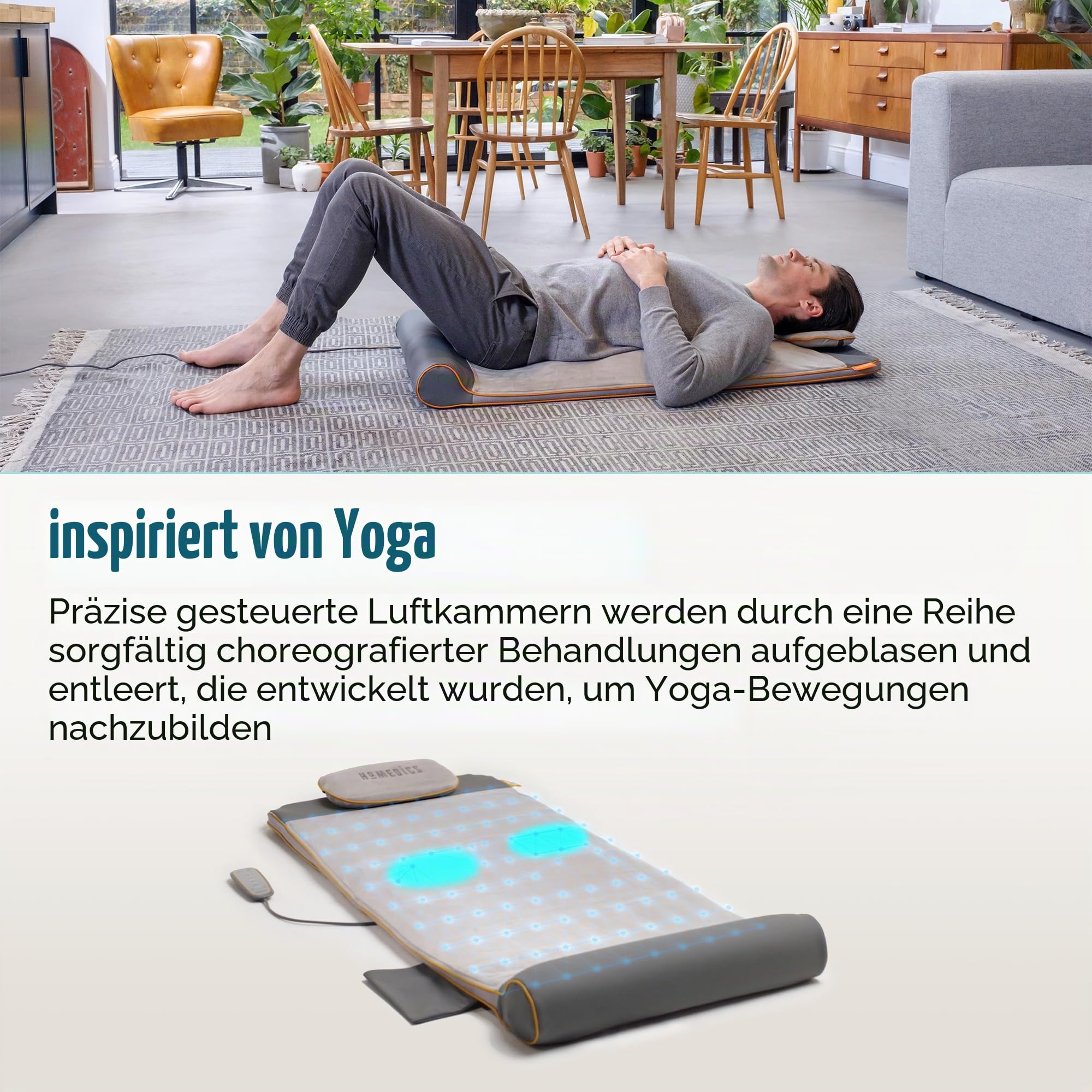 Homedics Stretch Stretchingmatte inspiriert durch Yoga, Yogamatte Gymnastikmatte Fitnessmatte mit 7 Luftkammern für Fitness und Entspannung, Dehnung der Muskulatur und Verbesserung der Beweglichkeit