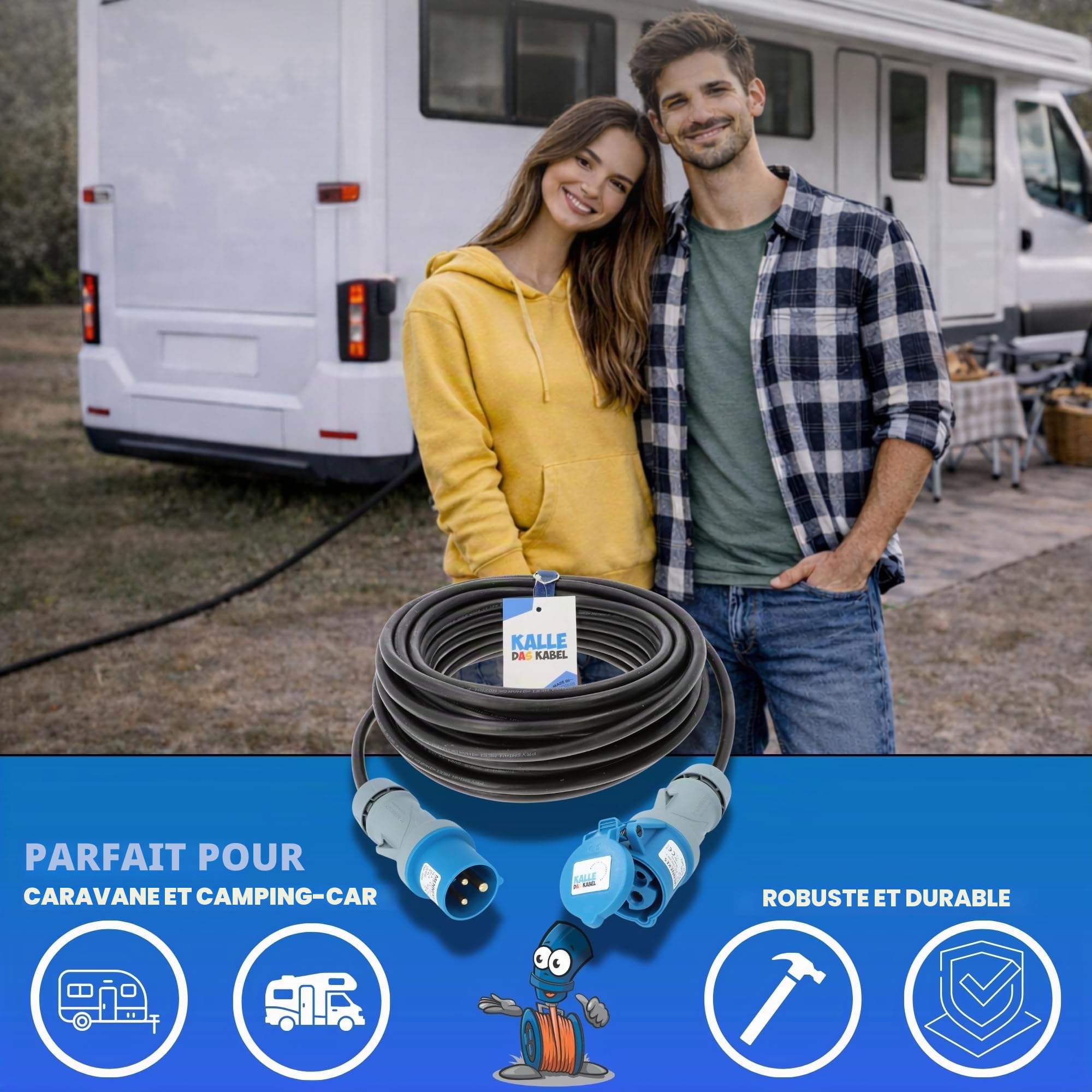 Kalle Das Kabel H07RN-F Rallonge en caoutchouc CEE 2,5 mm² 230 V Câble de camping , 230 voltsV