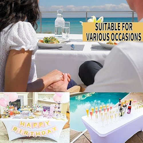 Miniatura 7 de Paquete de 2 manteles de elastano de 6 pies, reutilizables, rectangulares, sin arrugas, lavables, para banquetes, bodas, festivales, fiestas, color