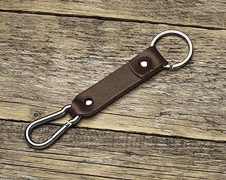 Marrón oscuro Llavero de cuero con gancho de mosquetón, llavero leontina soporte