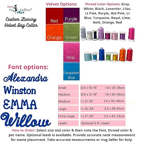 Miniatura 2 de Embroidered Personalized DOG COLLAR with Pet Name and Leash Option - Custom Velvet Dog Collar for Boy & Girl Dogs - 4 Adjustable Sizes for