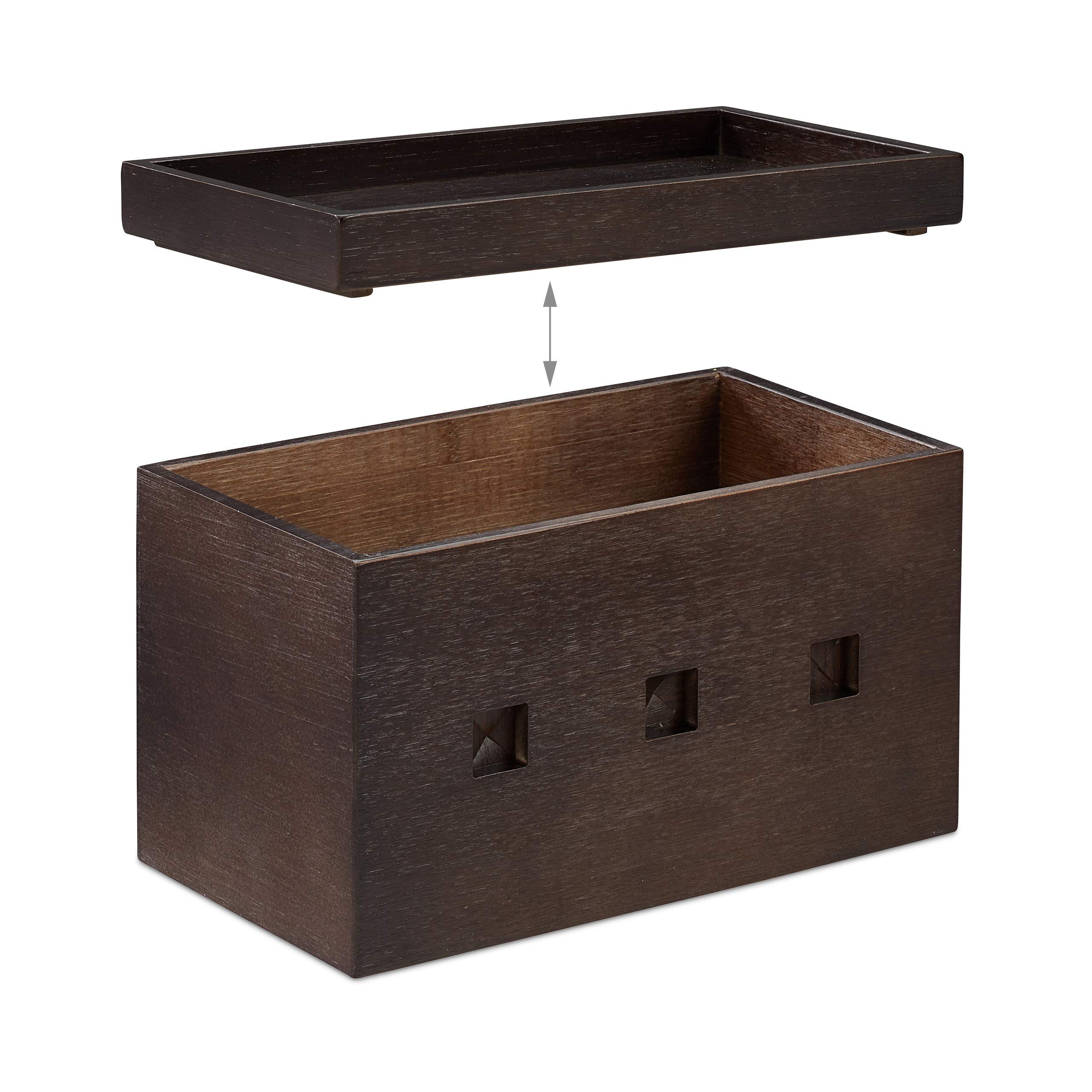 Relaxdays kabelbox voor 2 stekkerdozen, bamboe, kabelorganizer met vakje, HBD: 14x34x14 cm, kabels verstoppen, natuur